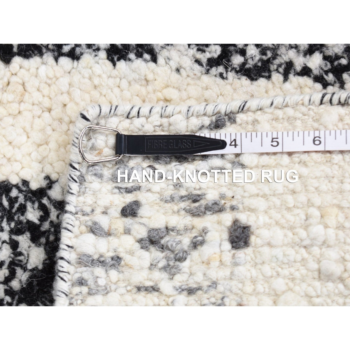 3'X3' Black Modern Erased Wool Hand Knotted Square Oriental Rug
