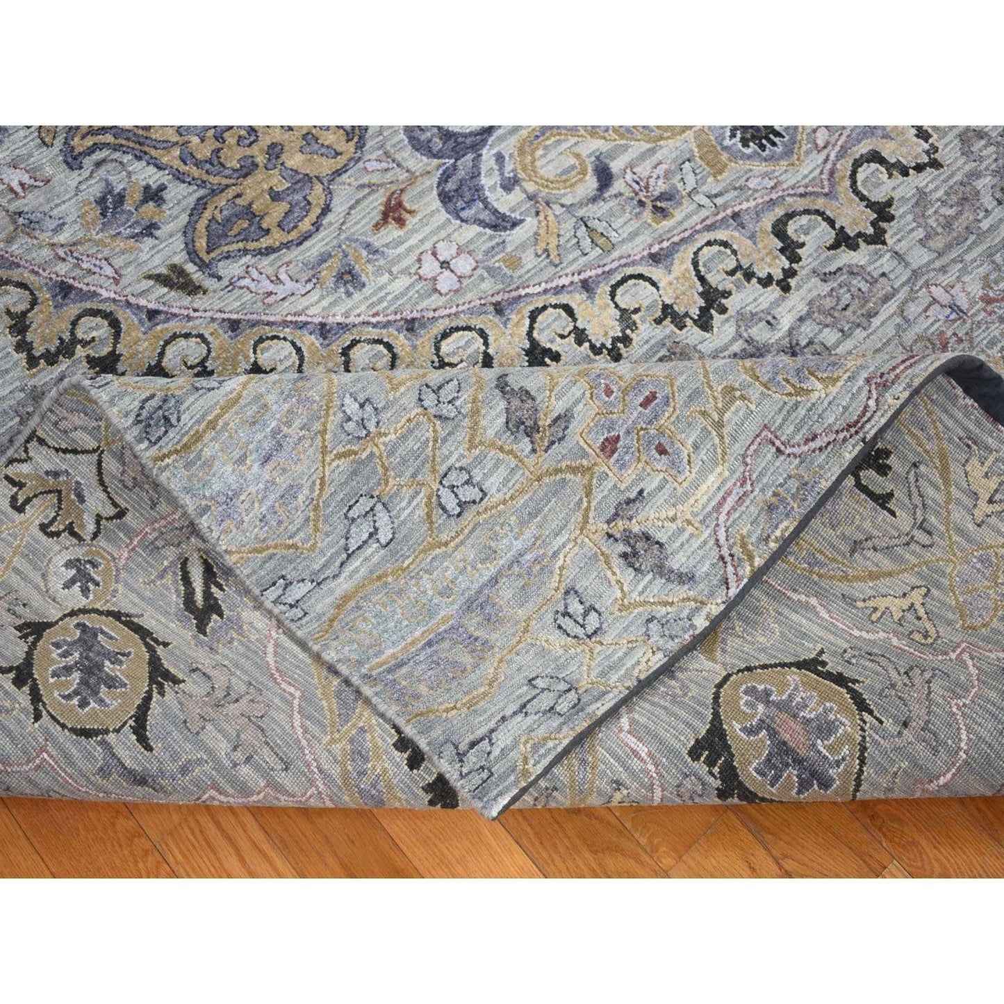 9'X12' Silver Gray The Maharaja Design Silk With Wool Hand Knotted Rug