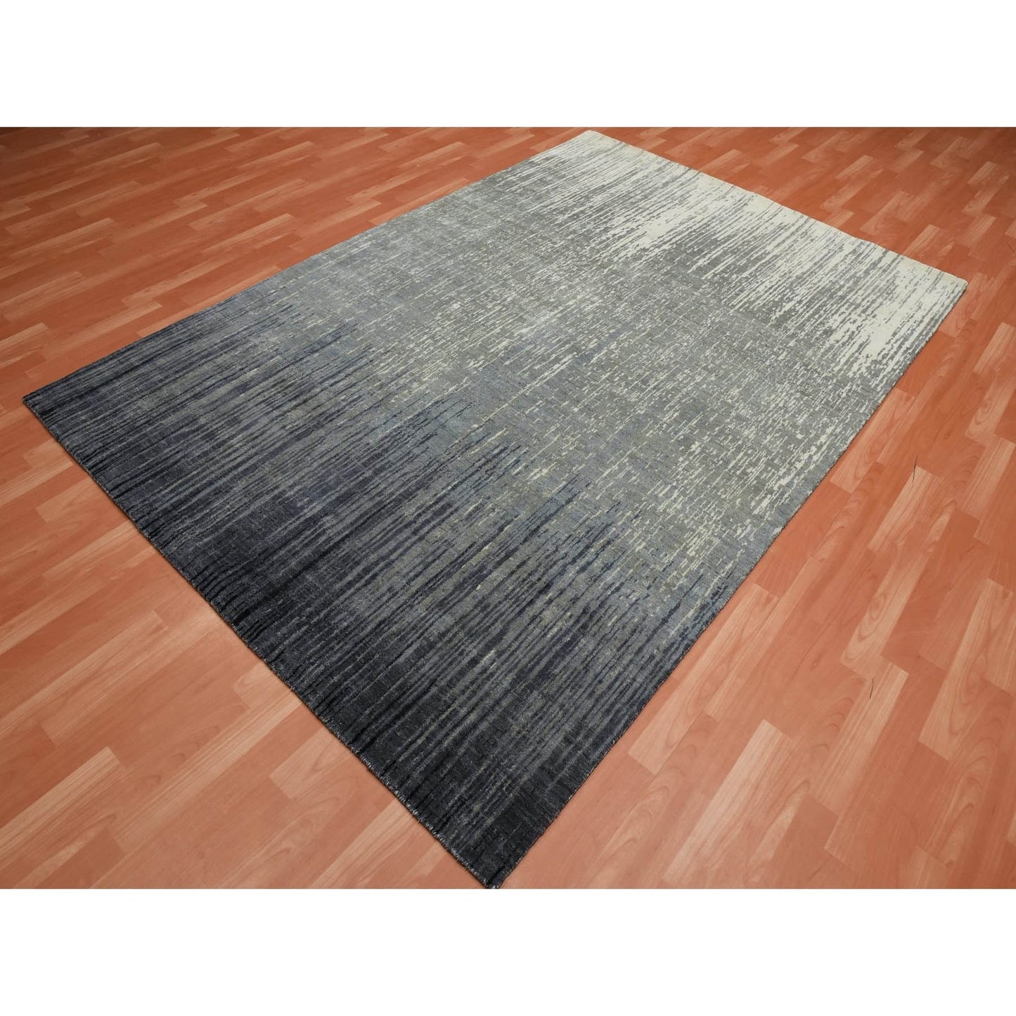 6'1"X9'2" Gray Modern Ombre Design Pure Wool Hand Knotted Rug