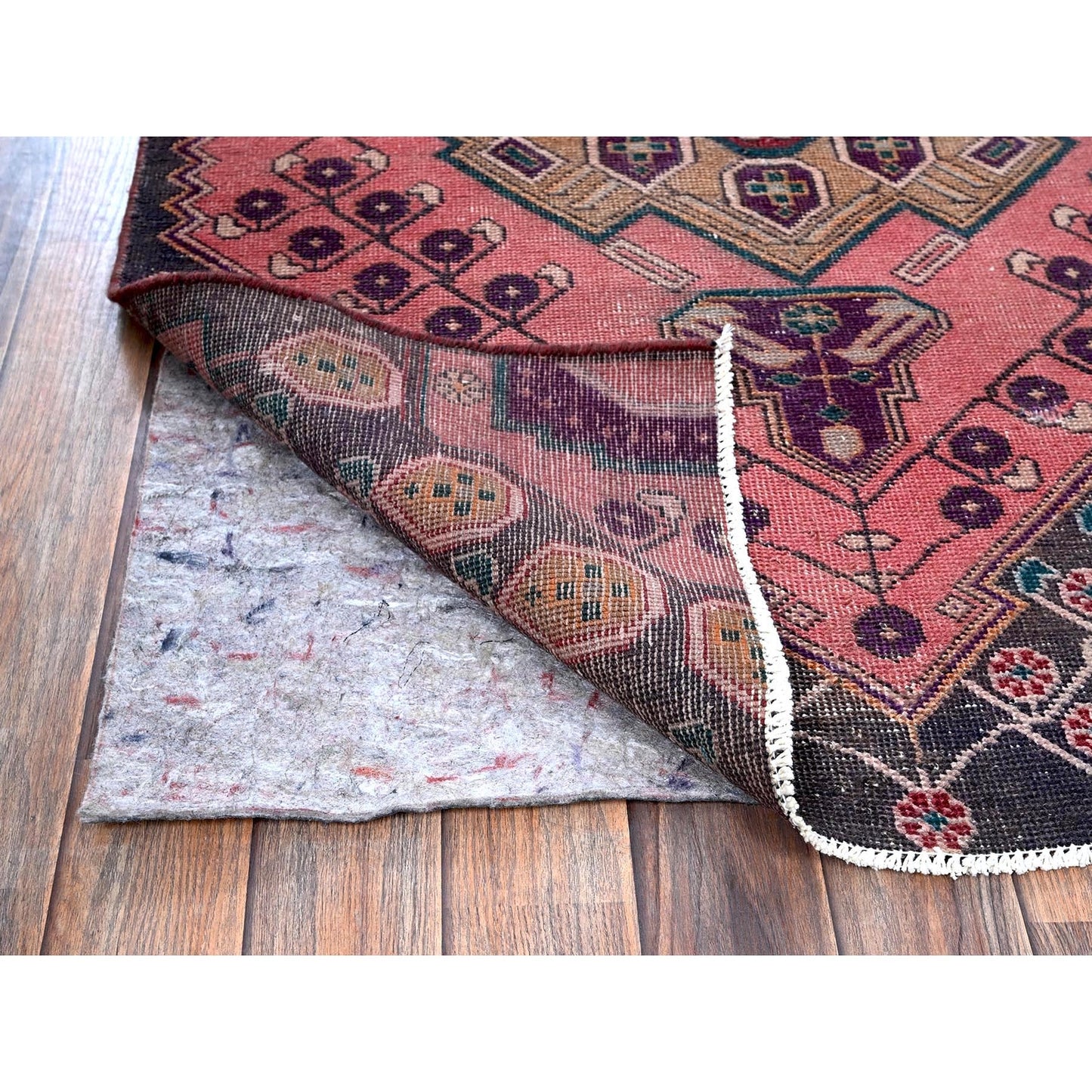 3'1'X9' Red Ovedyed Vintage Zoroastrian Hand Knotted Pure Wool Runner Rug
