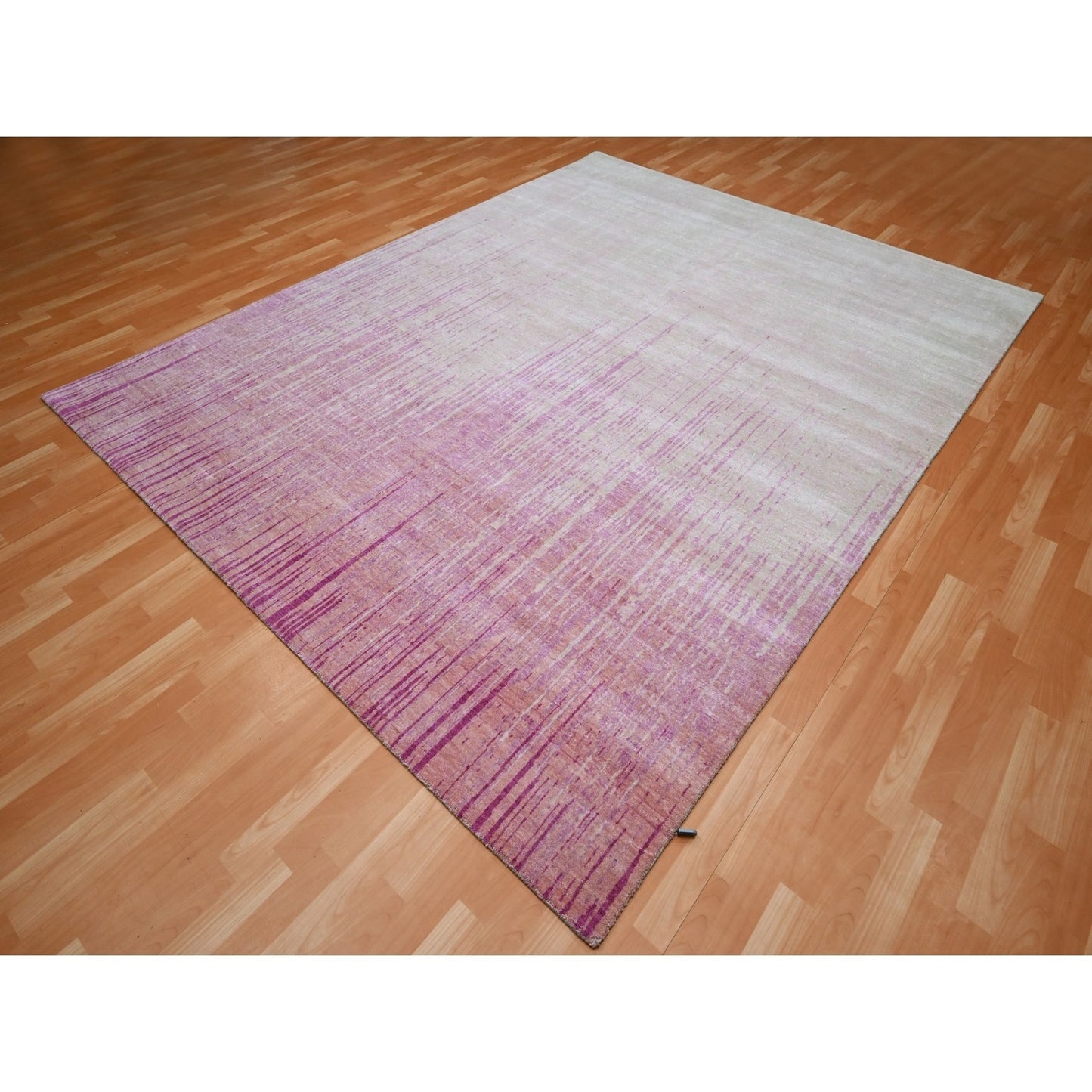 8'1"X10'4" Shades Of Pink Vertical Ombre Design Wool Hand Knotted Rug