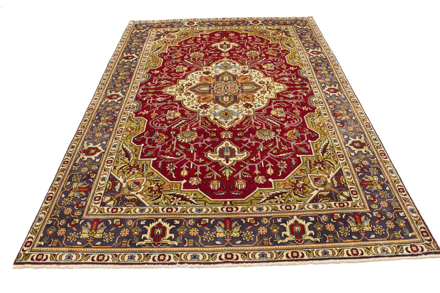 Hand-Knotted Vintage Oriental Rug Red Traditional