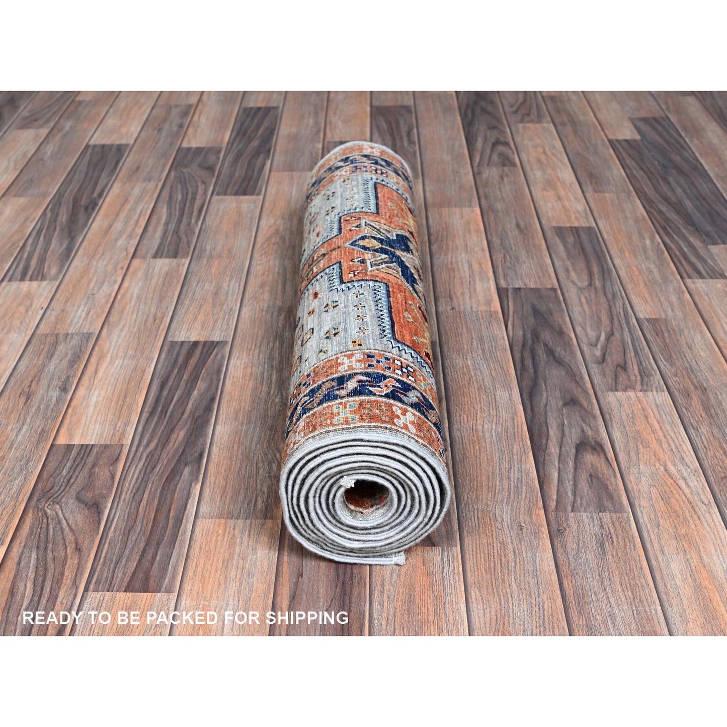 2'7"X9'9" Gray Caucasian Design Pure Wool Hand Knotted Runner Oriental Rug