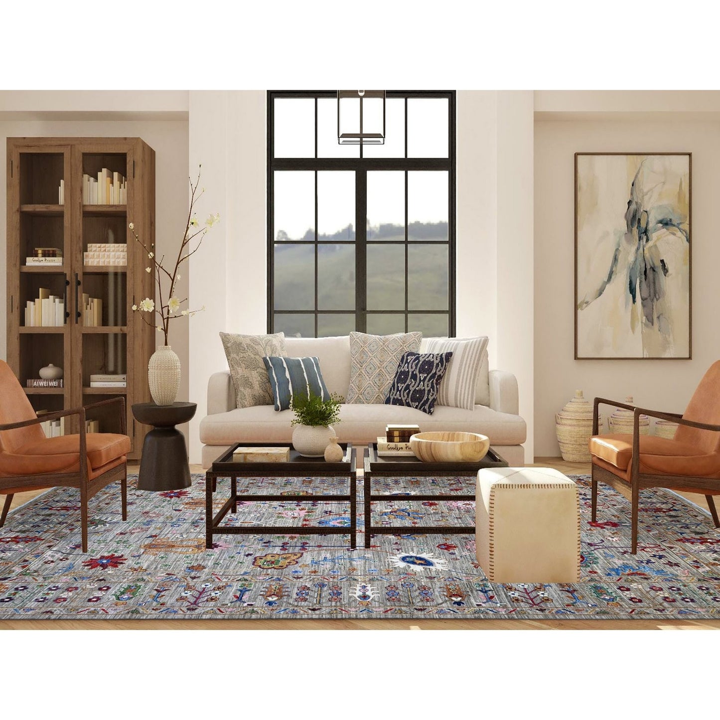 10'X13'8" Storm Gray Hand Knotted Sultani Floral Pattern Oriental Rug