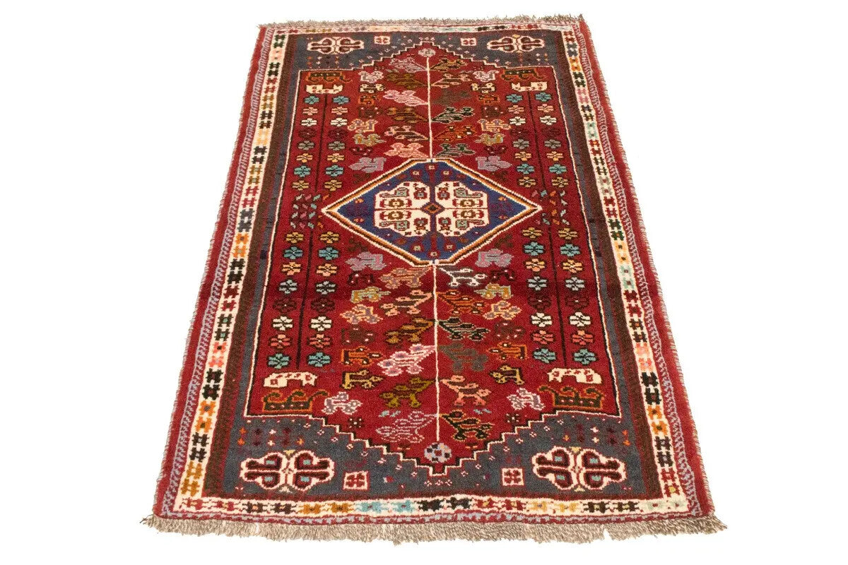 3'5X5 Ft Hand-Knotted Red Tribal Geometric