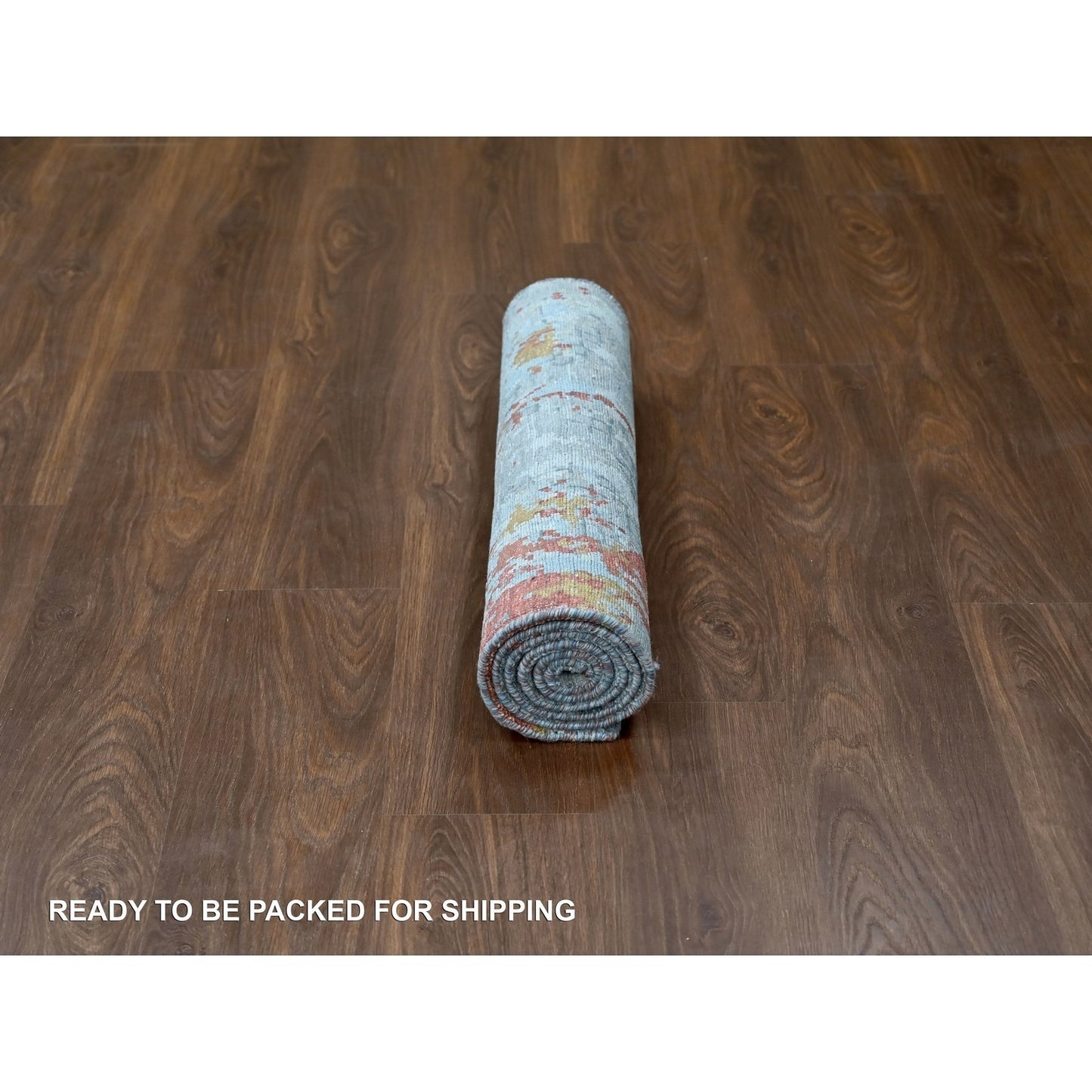 2'7"X5'10" Orange Abstract Design Wool And Silk Hand Knotted Runner Rug