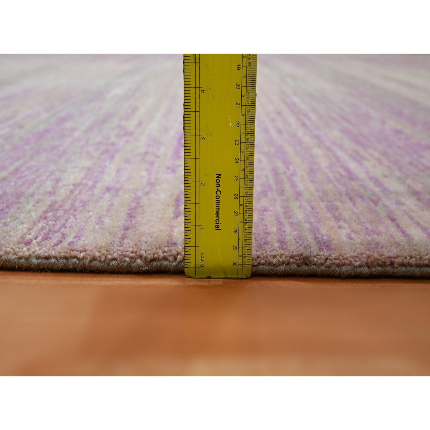 9'X12'3" Flamingo Pink Horizontal Ombre Design Hand Knotted Pure Wool Rug
