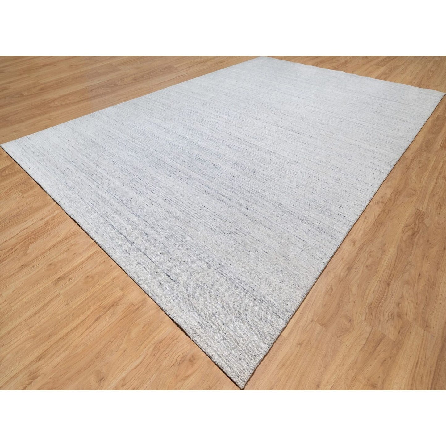 12'2"X17'10" Gray Modern Striae Design Wool Hand Loomed Oversized Rug