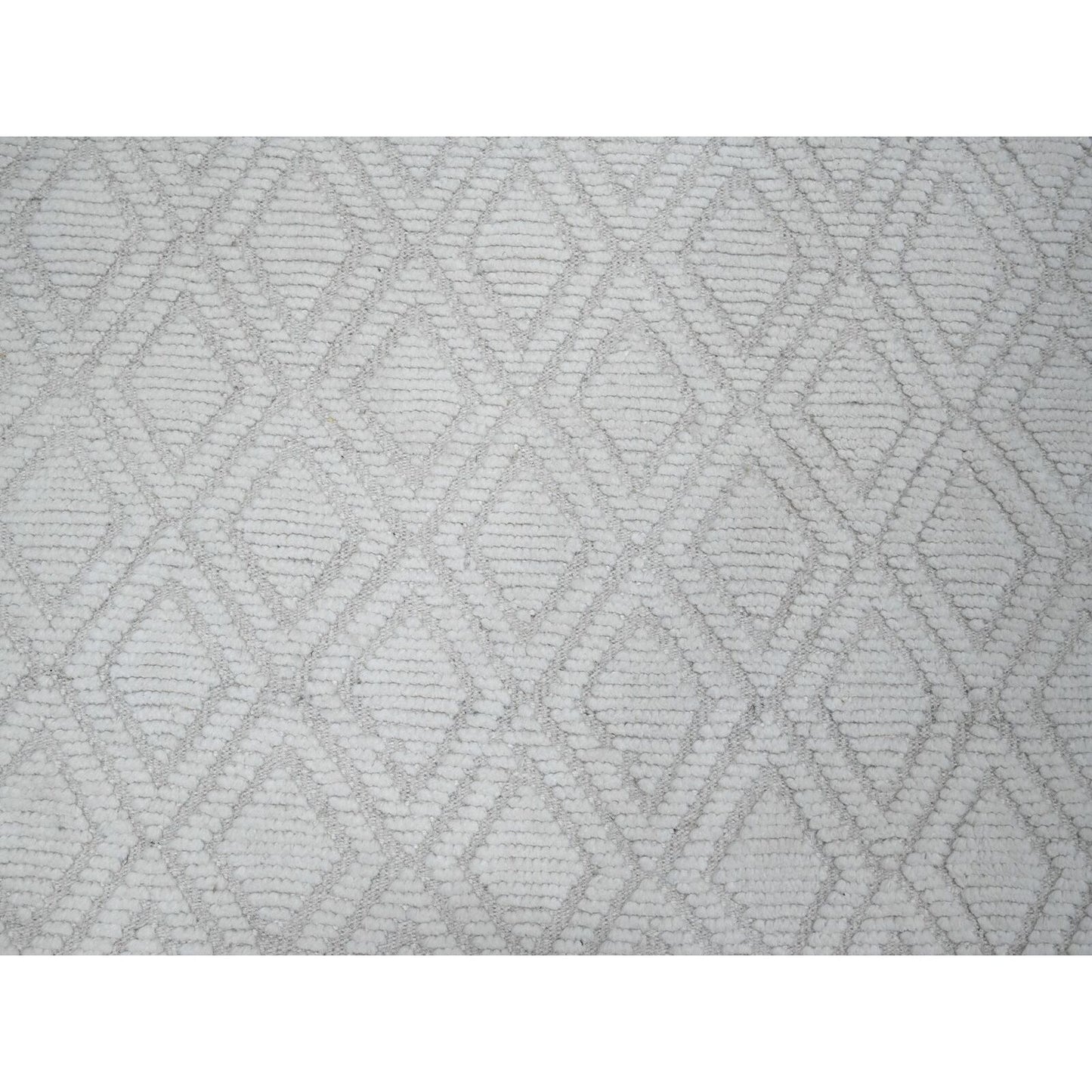 9'1"X12'1" Ivory Hand Knotted Wool Moroccan Diamond Repetitive Design Rug