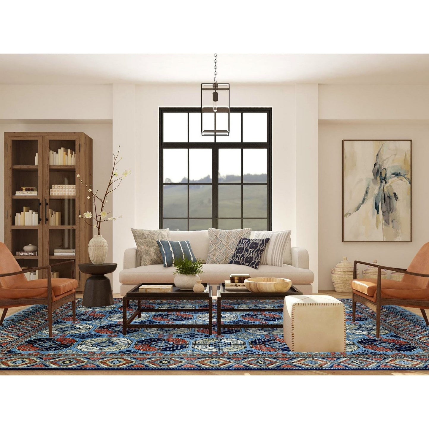 9'8"X12'4" Hand Knotted Blue Afghan Ersari Afghan Wool Oriental Rug