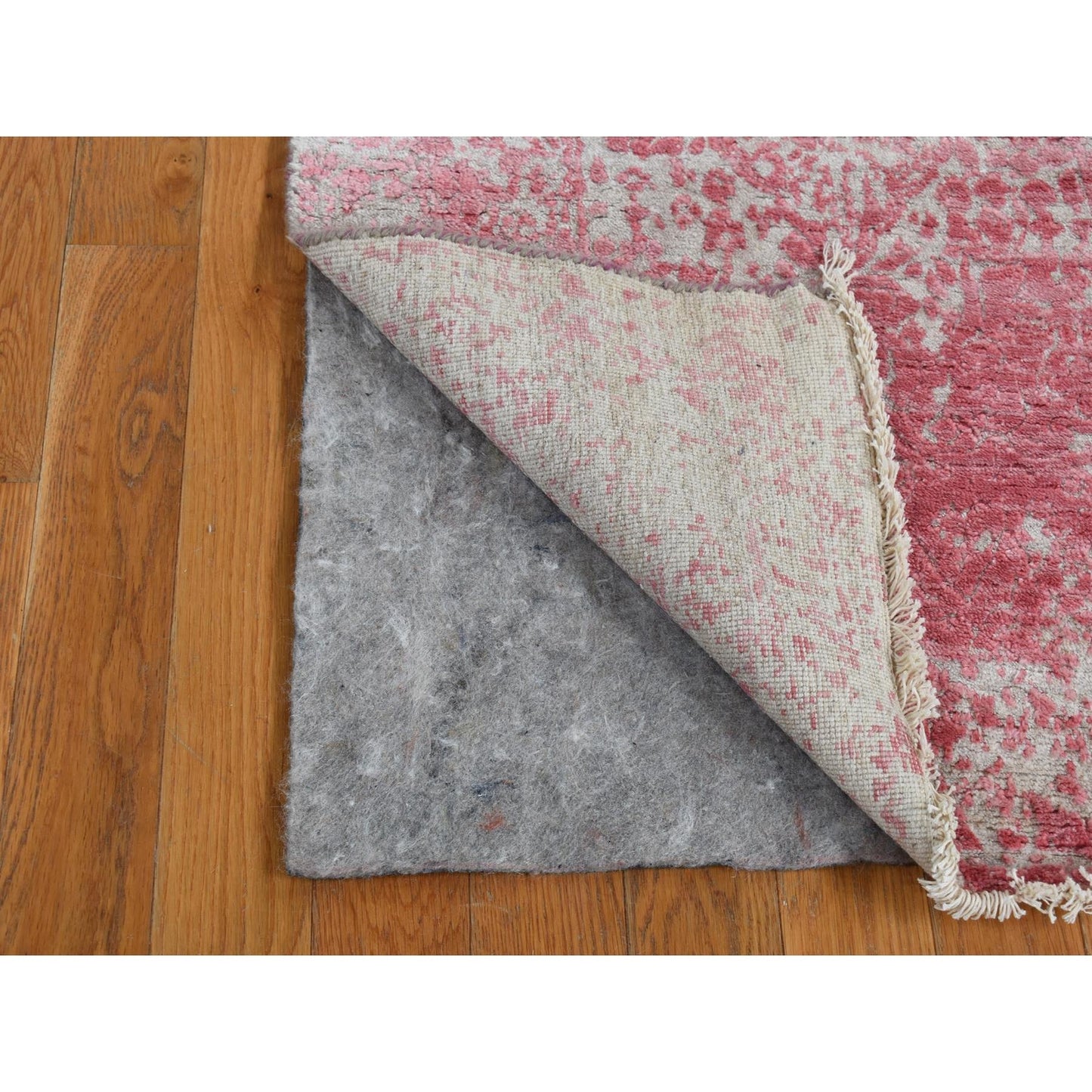 2'5"X15'7" Pink Zoroastrian Design Wool,Pure Silk Hand Knotted Runner Rug