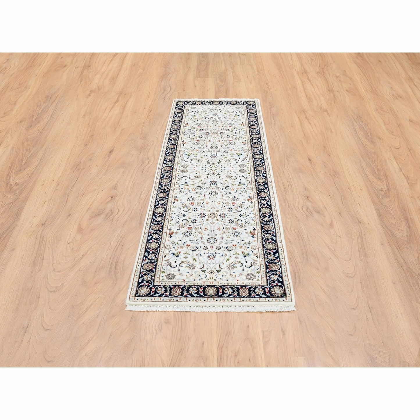 2'7"X8'2" Ivory Hand Knotted Nain 250 Kpsi Wool Runner Rug