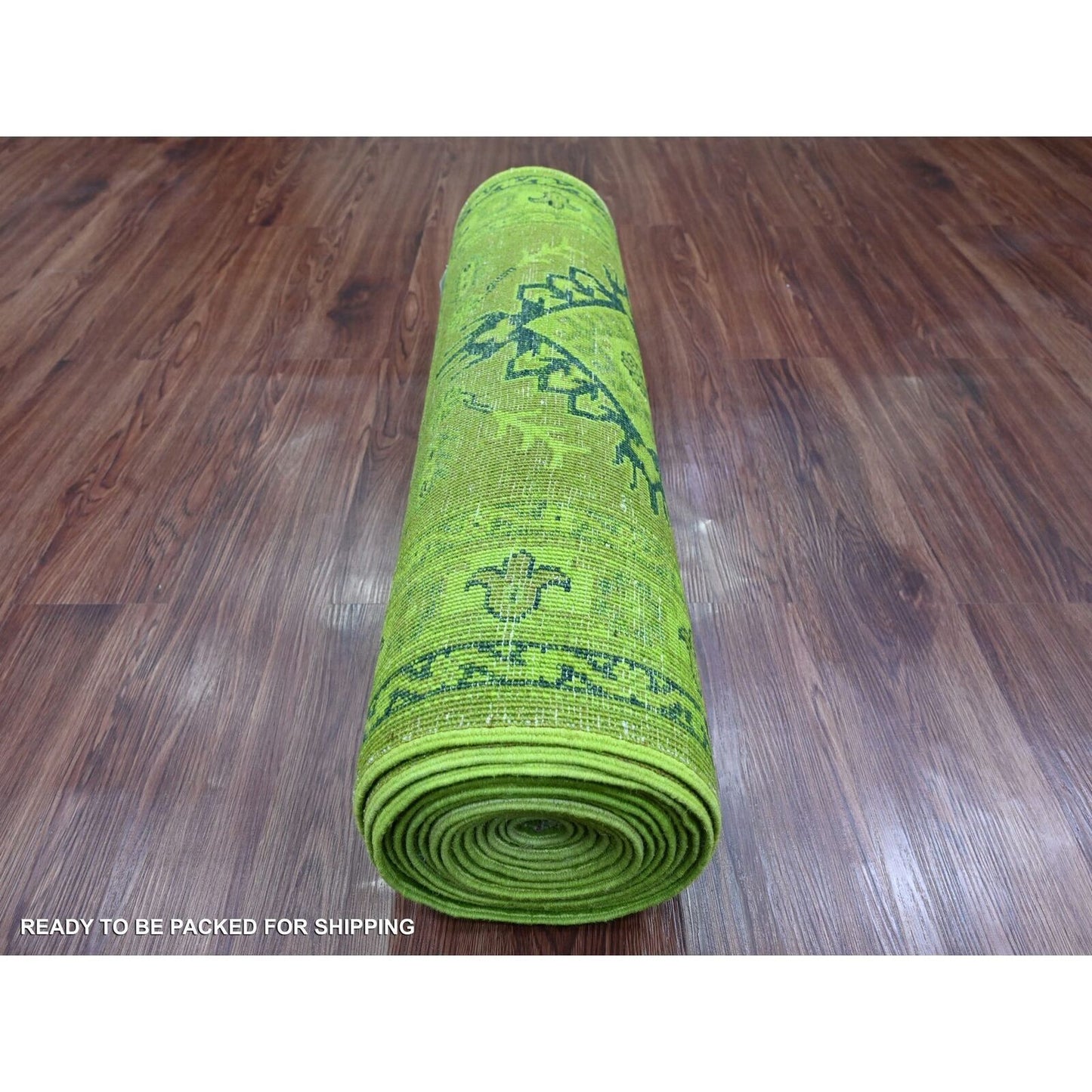 2'8"X18'10" Green Overdyed Kazak Geometric Hand Knotted Wool Runner Rug