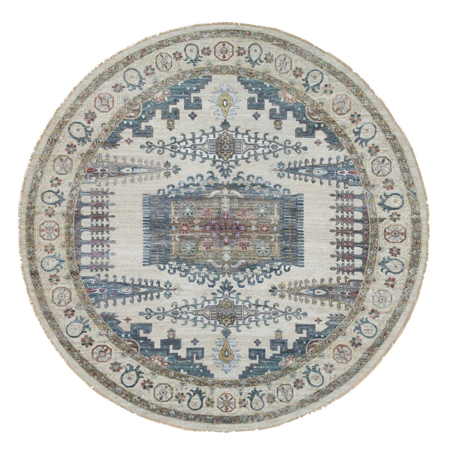 12'X12' Ivory Hand Knotted Reimagined Viss Design Natural Wool Round Rug