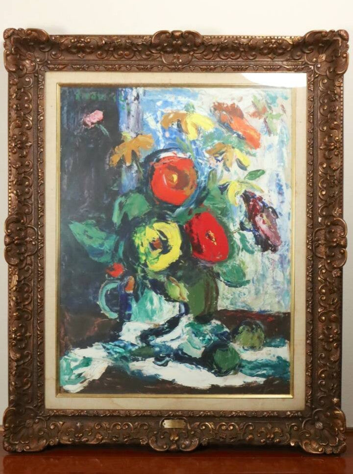 Laszlo Ridovics Hungarian Fauvist Large Oil Painting "Flowers" Signed Framed