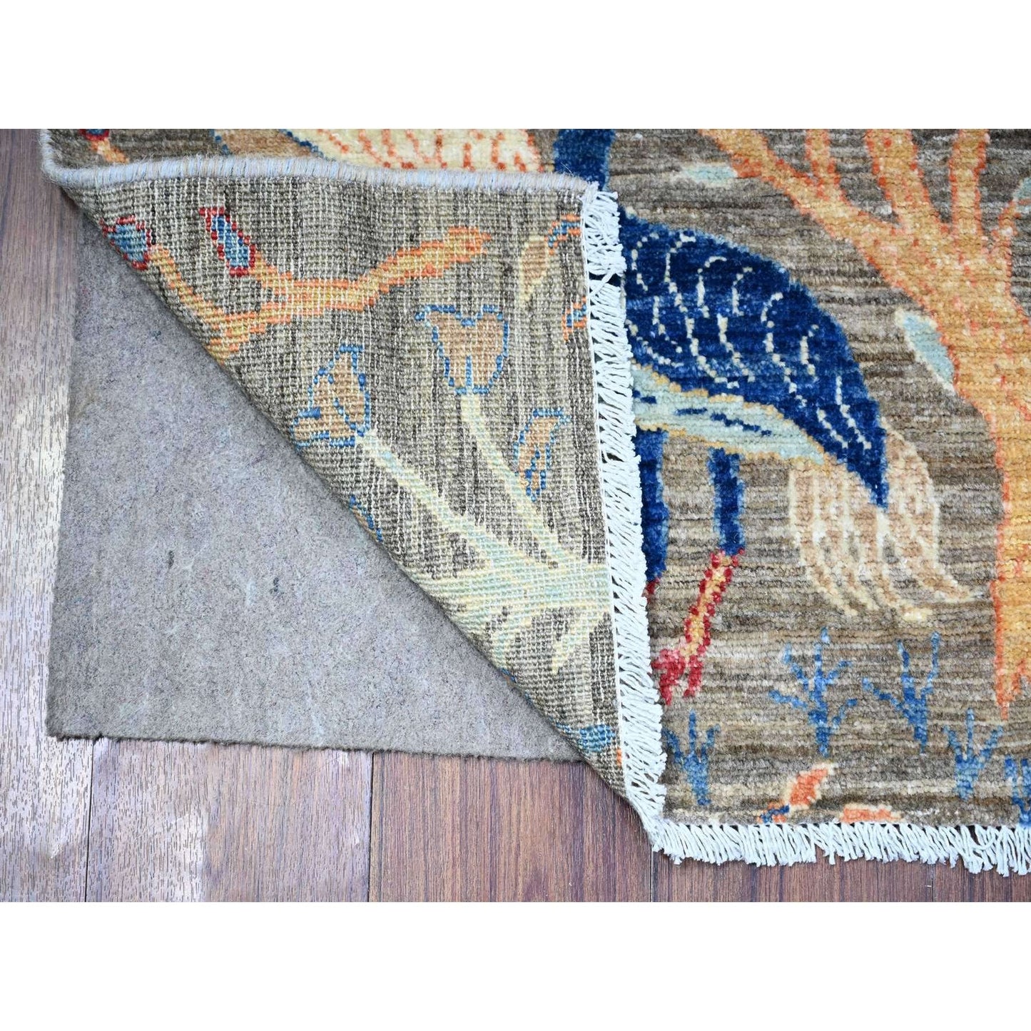 2'7"X10' Best Gray Organic Wool Hand Knotted Afghan Peshawar Runner Rug