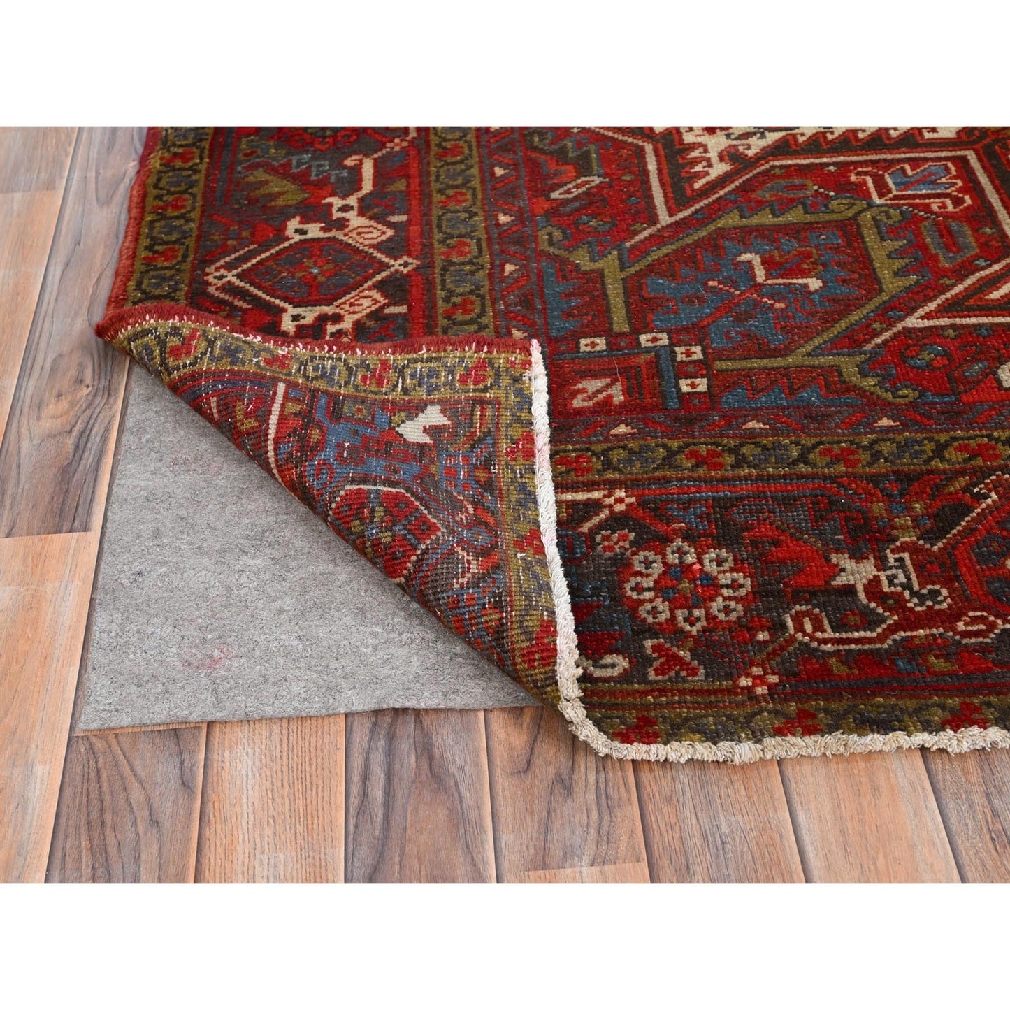 8'4"X10'10" Red Pure Wool Hand Knotted Vintage Zoroastrian Heris Rug