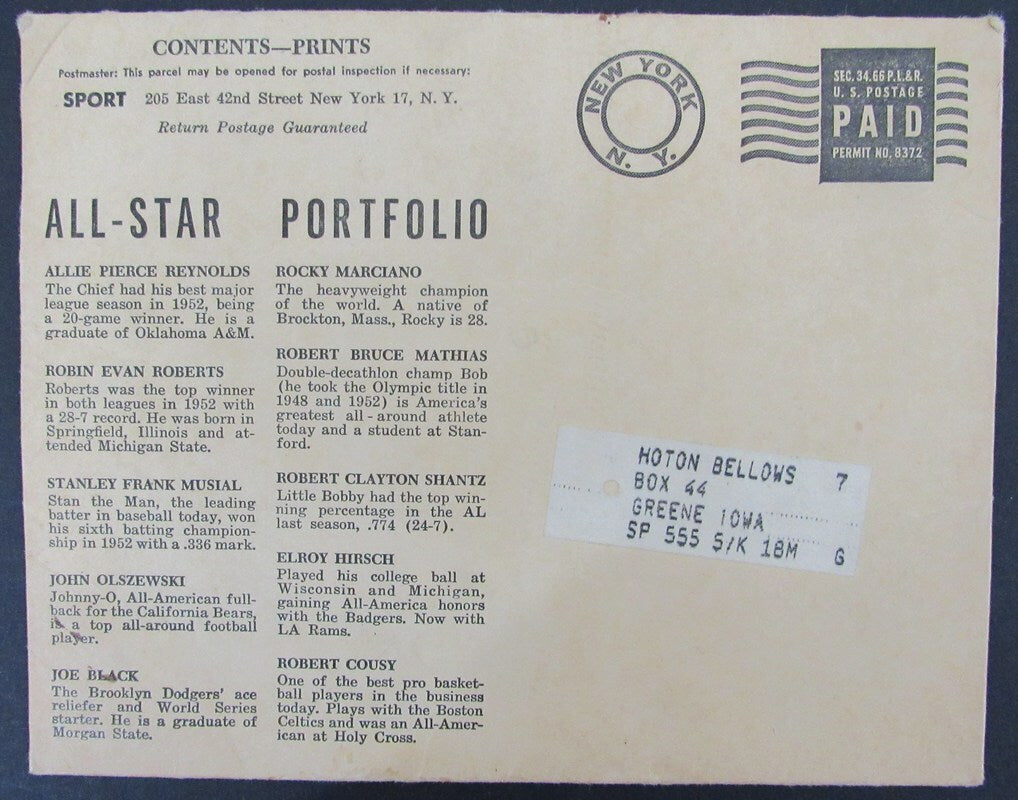 Lot Of (10) 1953 Sport All Star Portfolio 5.5X7