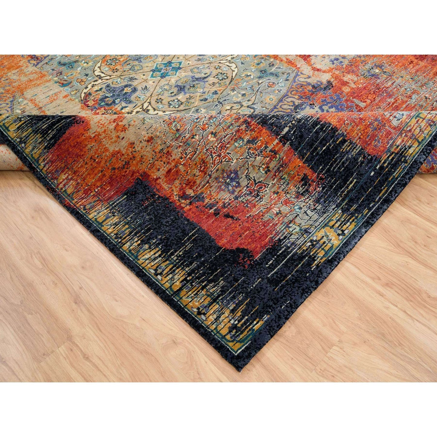 9'X12'1" Rust Red Wool Hand Knotted Ancient Ottoman Erased Design Rug