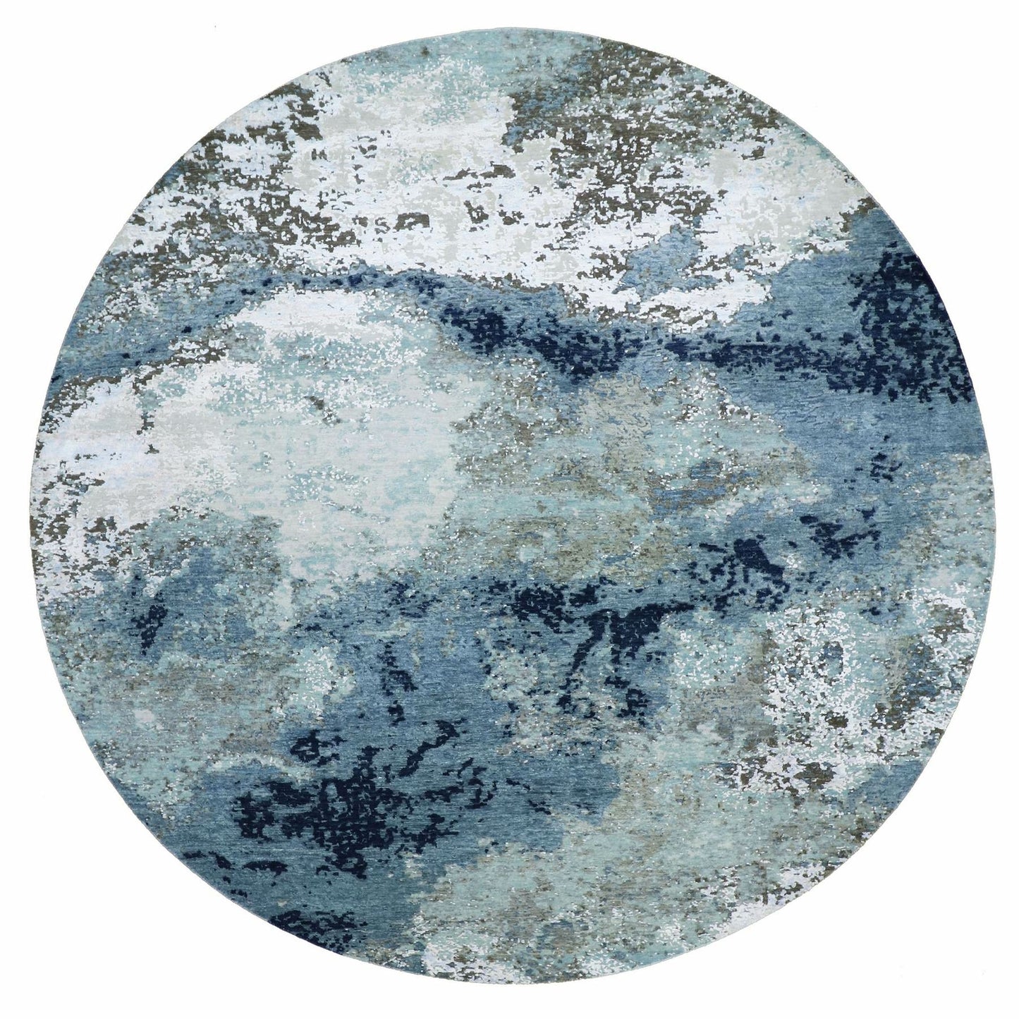 10'2"X10'2" Gray Hand Knotted Abstract Design Wool Round Oriental Rug