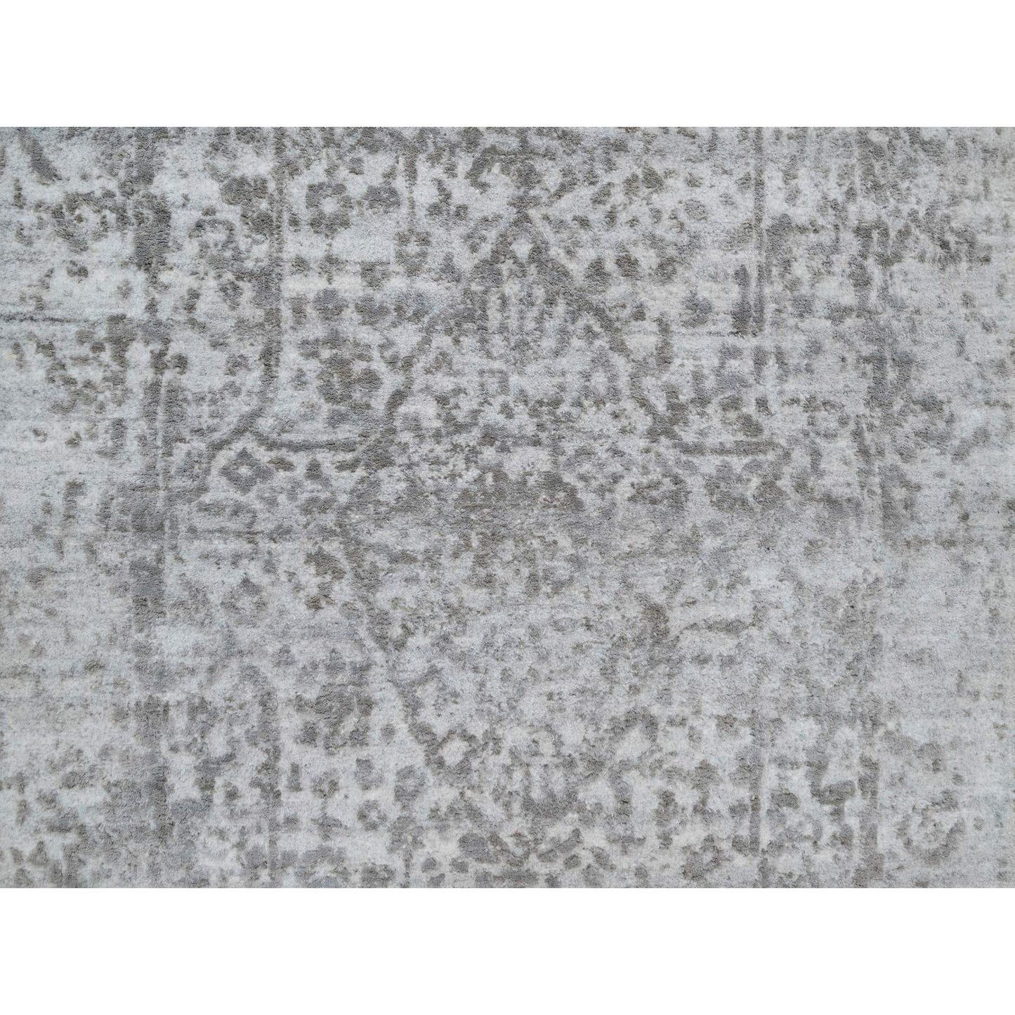 2'7"X16' Gray Zoroastrian Design Hand Knotted Wool And Silk Runner Rug