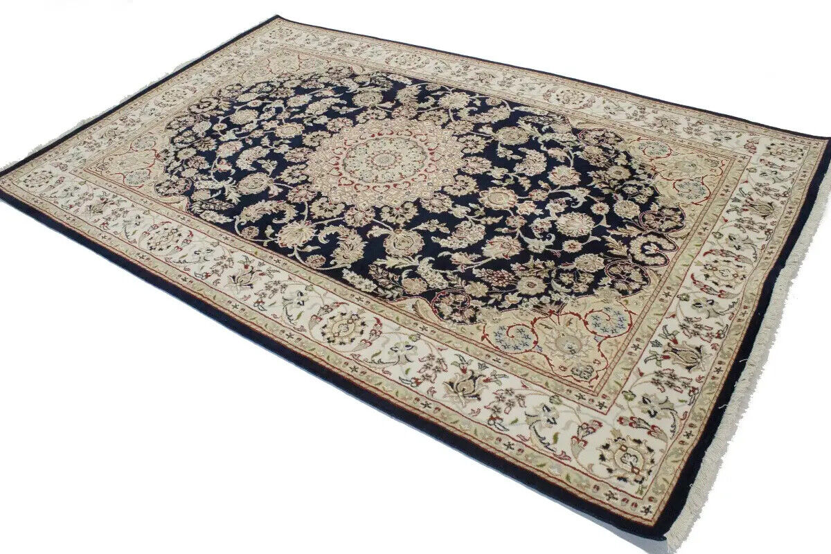 6X9 Ft Hand-Knotted Indo-Nain Oriental Rug Dark
