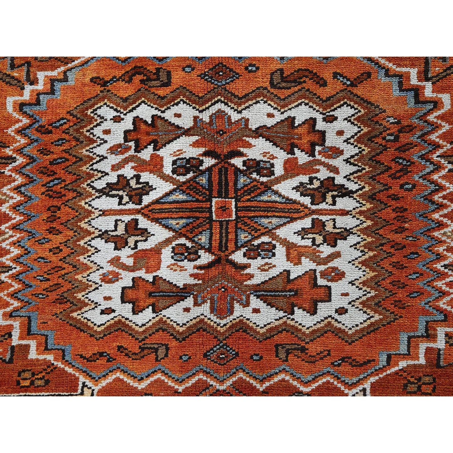 10'X12' Burnt Orange Vintage Zoroastrian Heris Hand Knotted Pure Wool Rug