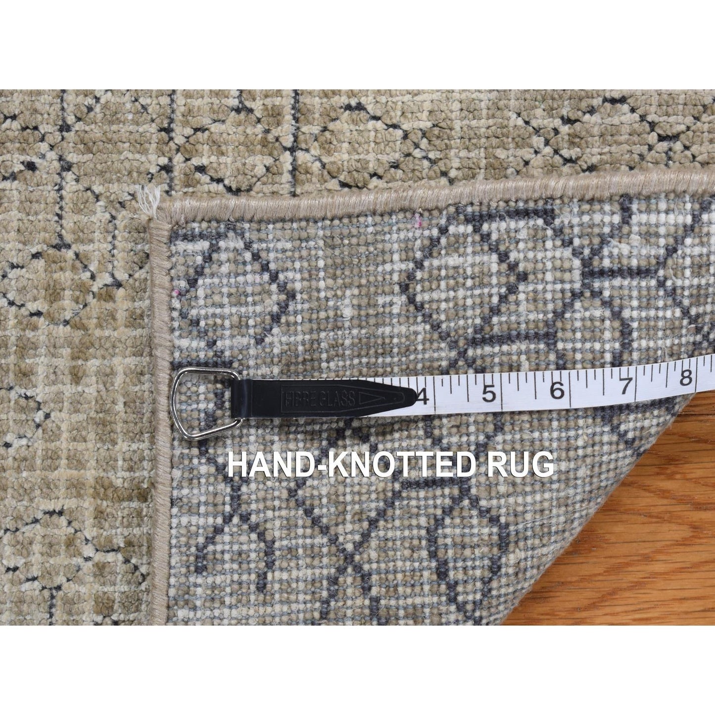 2'X2'3" White Pure Silk Broken And Erased Design Hand Knotted Sample Rug