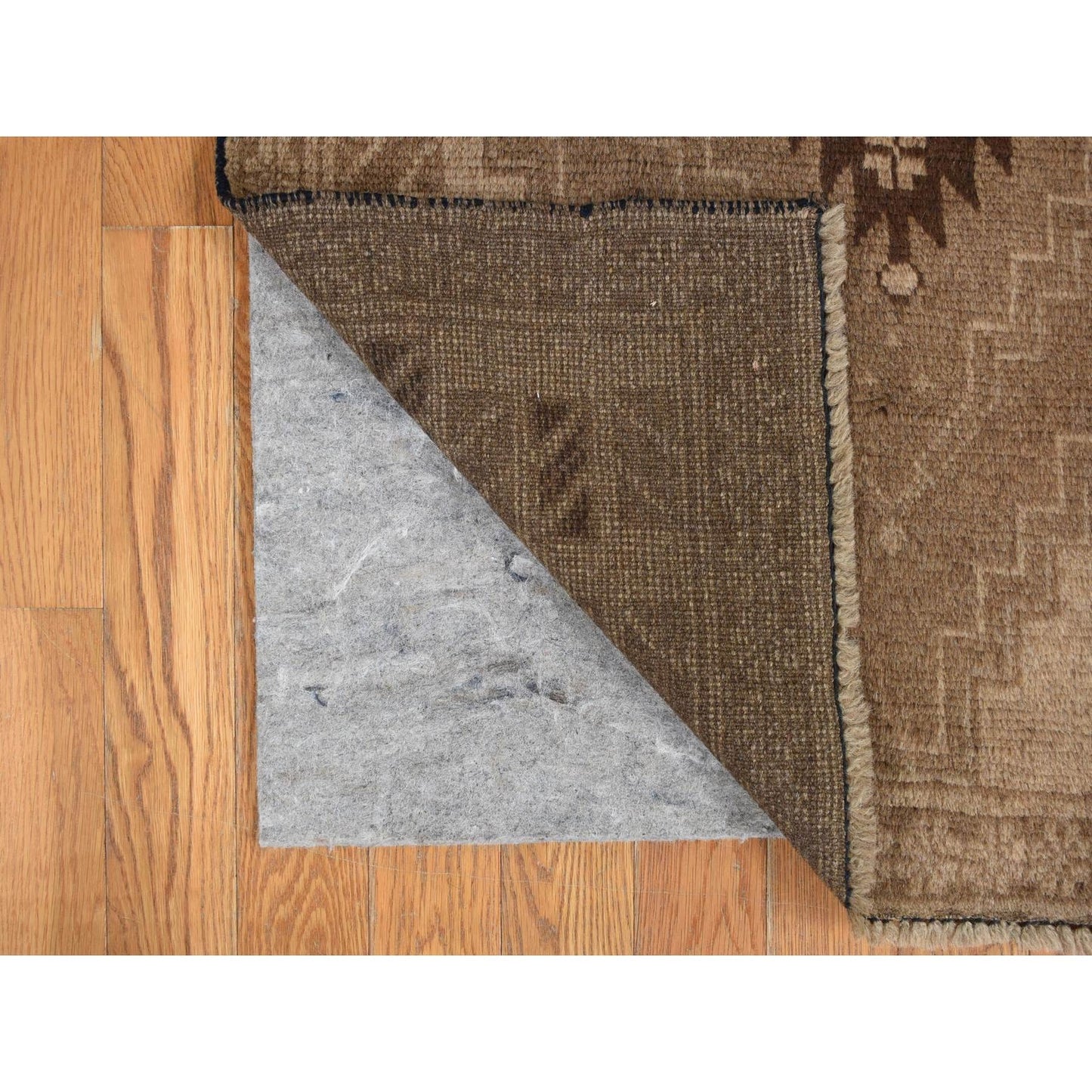 2'9"X12'8" Brown Washed Out Afghan Balooch Wool Hand Knotted Runner Rug