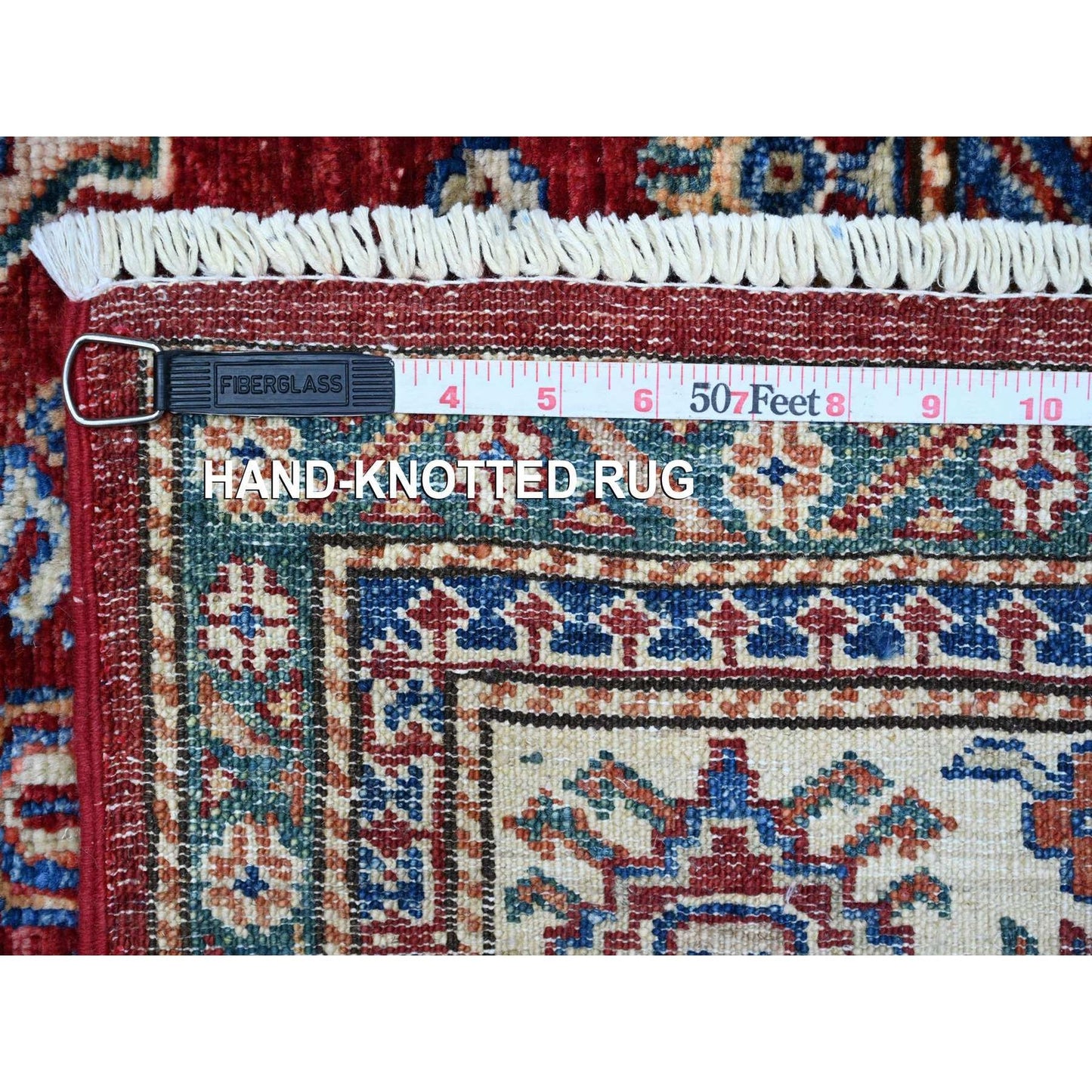 6'1"X9'3" Currant Red Hand Knotted Super Kazak Geometric Oriental Rug
