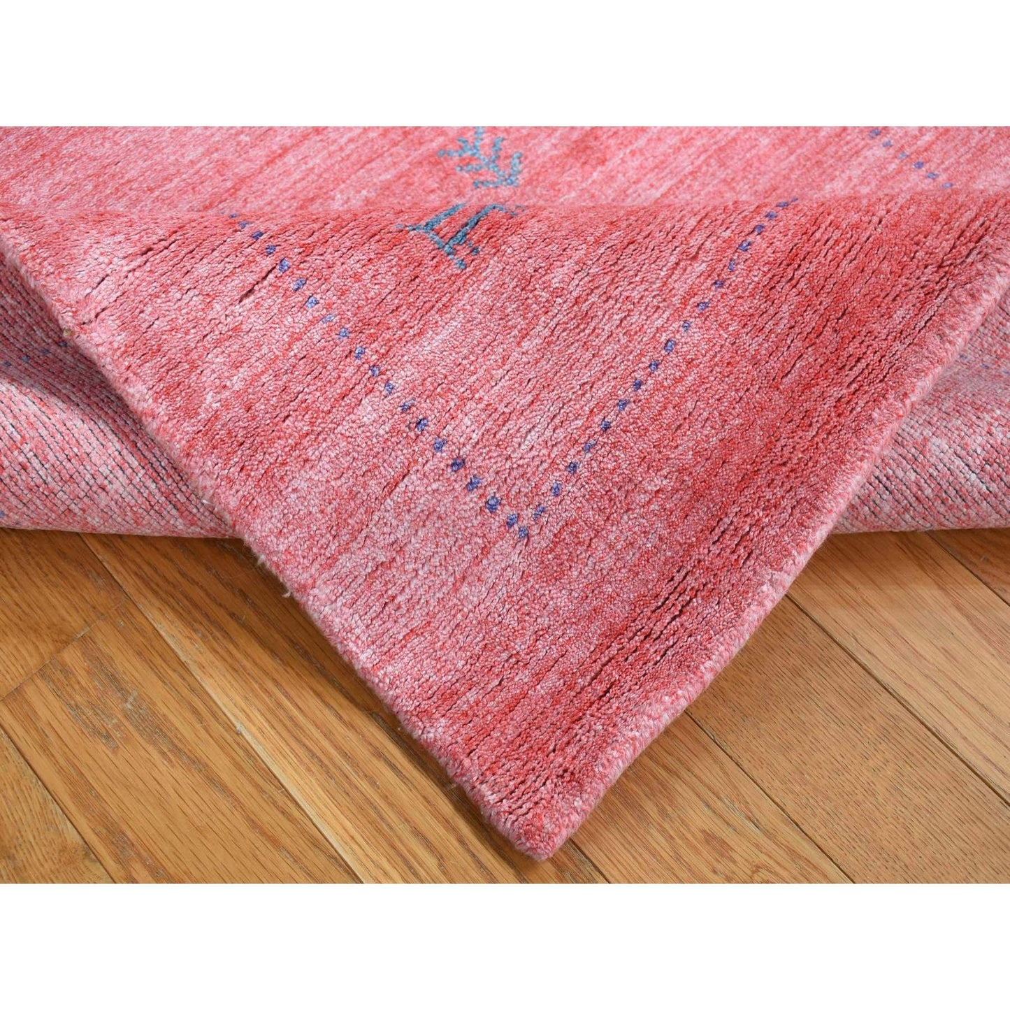 2'8"X13'6" Pink Wool And Silk Loomed Knotted Gabbeh Runner Oriental Rug