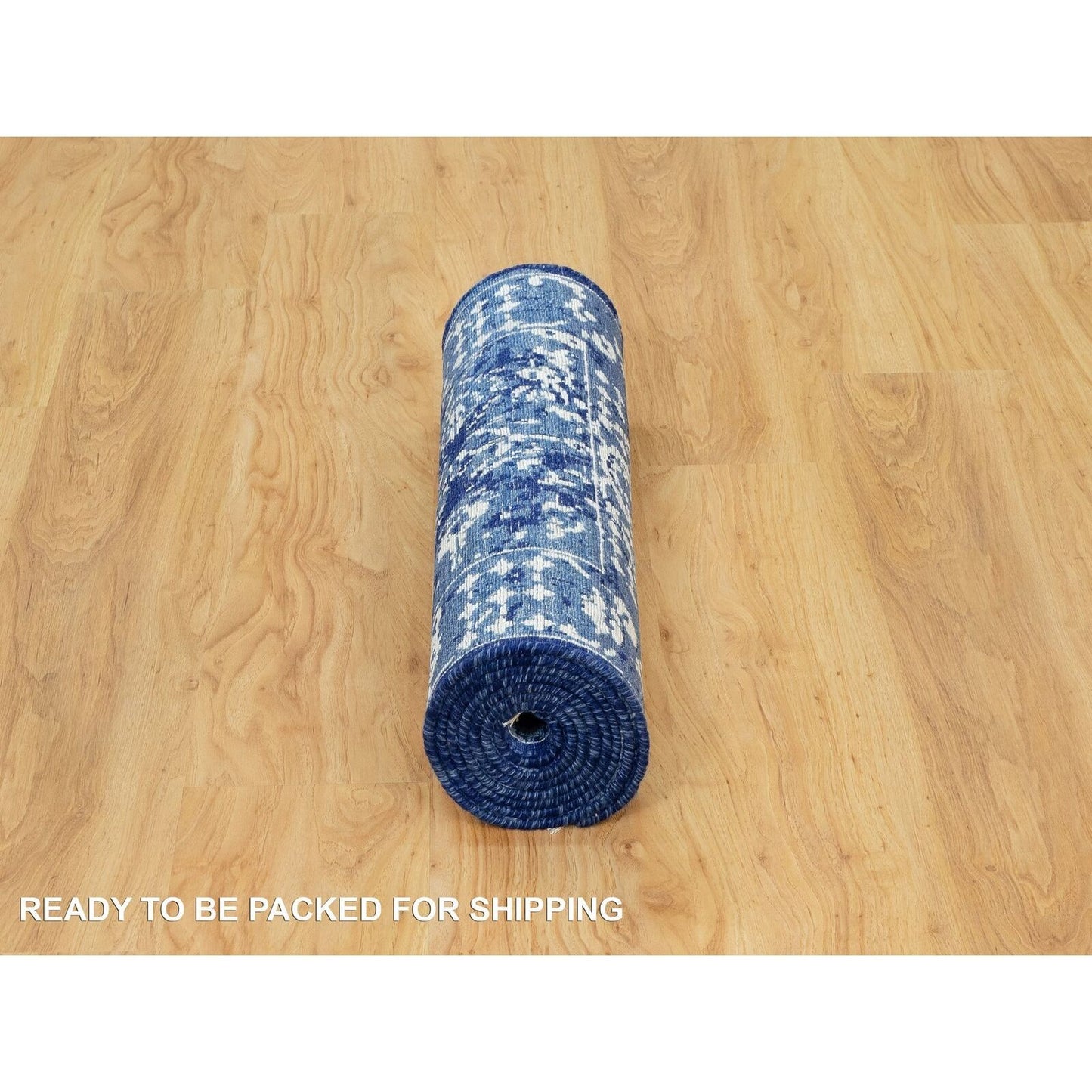 2'6"X8' Blue Hand Knotted Tebraz Leaf Design Wool And Silk Runner Rug