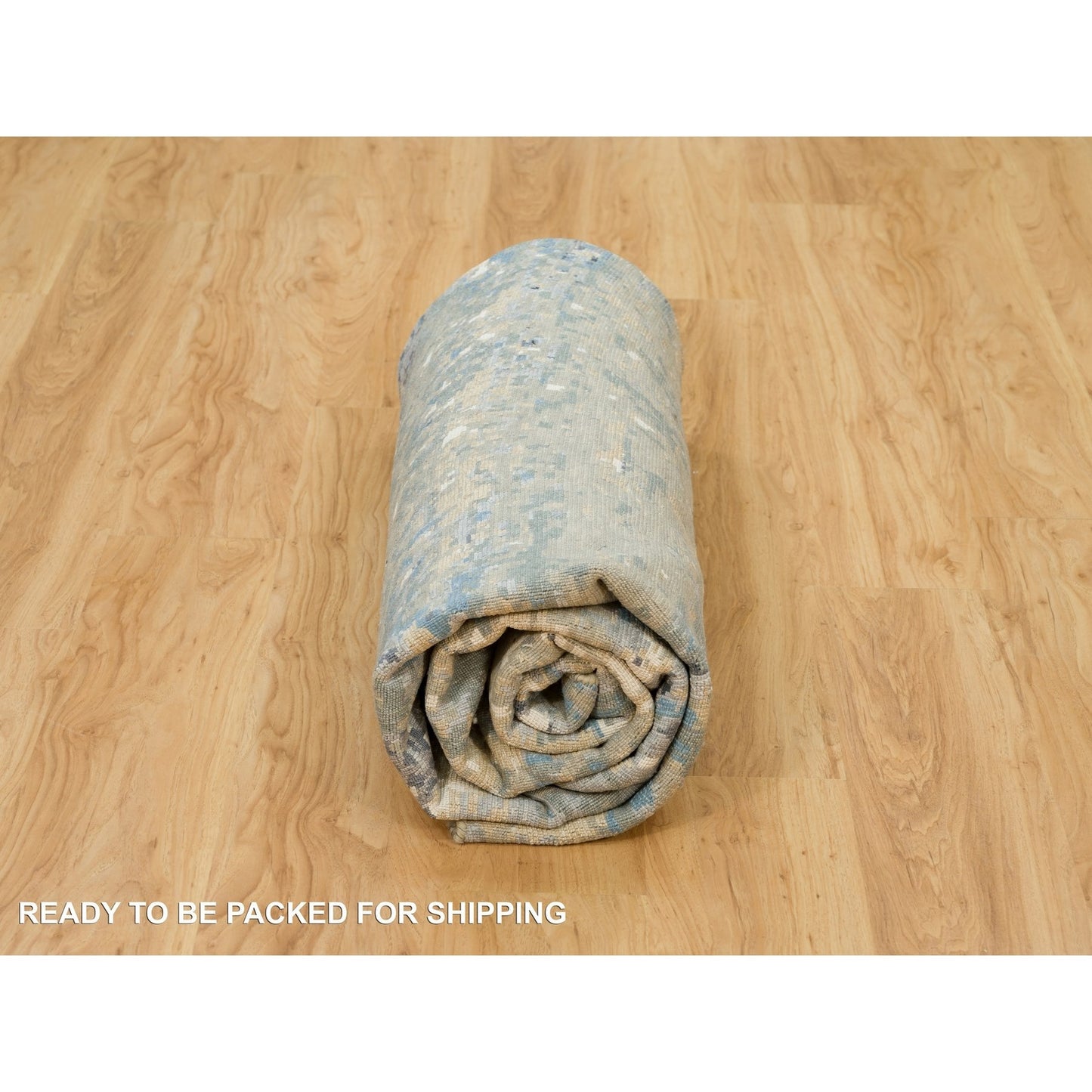 9'X9' Power Gray Wool And Silk Hand Knotted Mosaic Round Oriental Rug