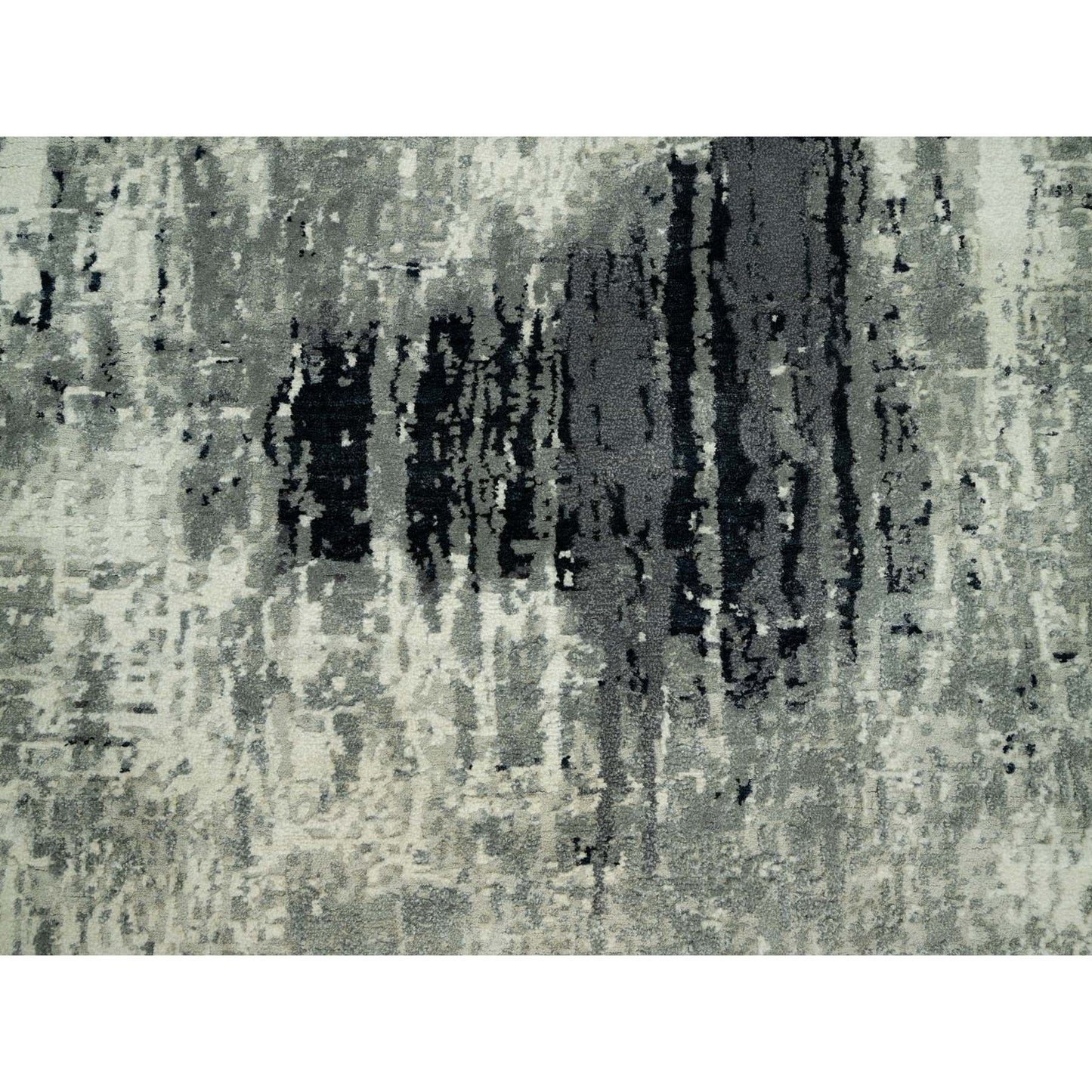 8'X8' Black Hand Knotted Abstract Wool And Silk Round Rug