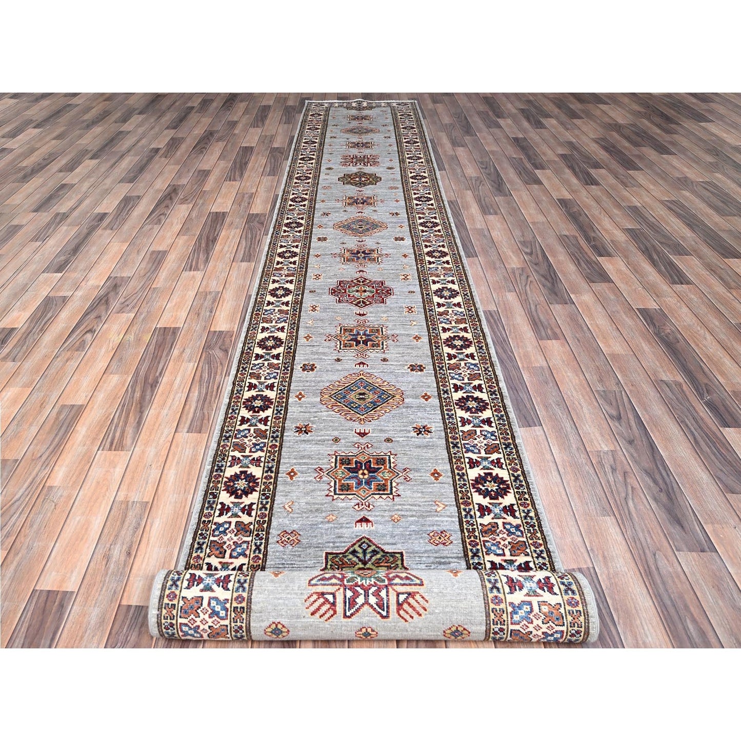 2'9"X18'2" Jubilee Gray Wool Afghan Super Kazak Xl Runner Oriental Rug