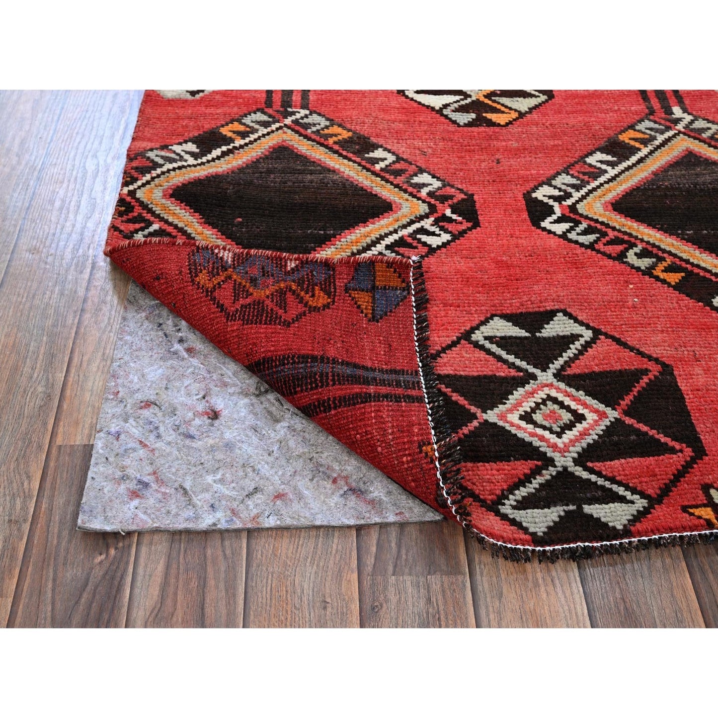 3'1"X8'4" Red Vintage Zoroastrian Sheeraz Pure Wool Hand Knotted Runner Rug