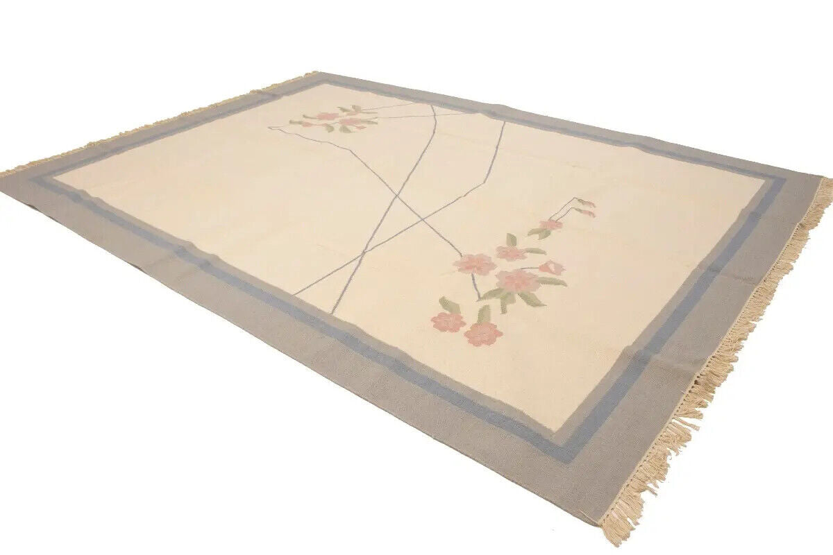 Large Contemporary Floral Dhurrie Rug Reversible