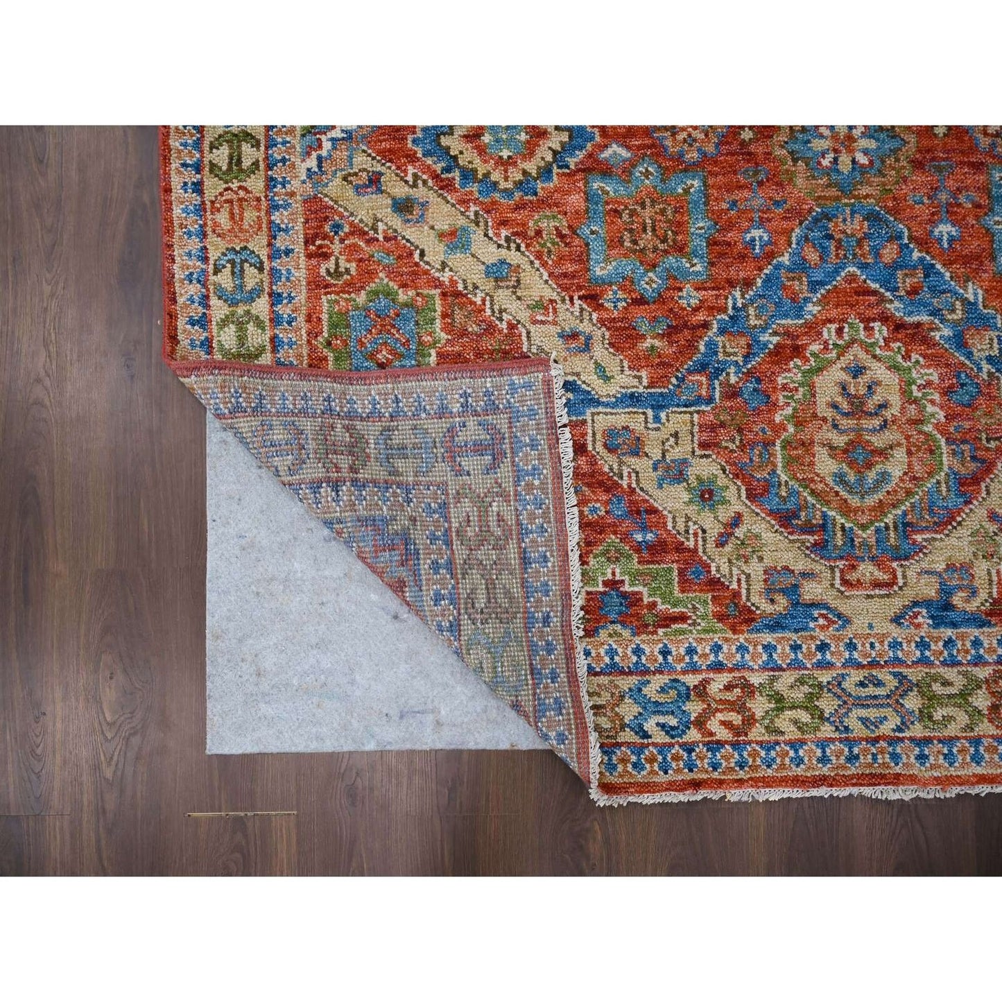 8'X9'10" Coral Red Heris With All Over Design Hand Knotted Wool Rug