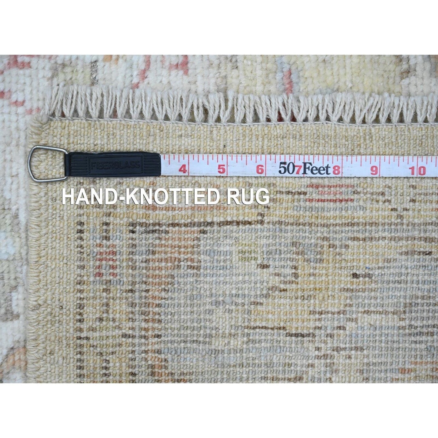 4'X15'10" White Angora Oushak Leaf Design Hand Knotted Wool Runner Rug