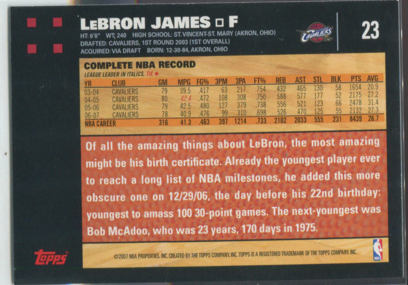 2007 Topps 50Th Anniversary #23 Lebron James Card