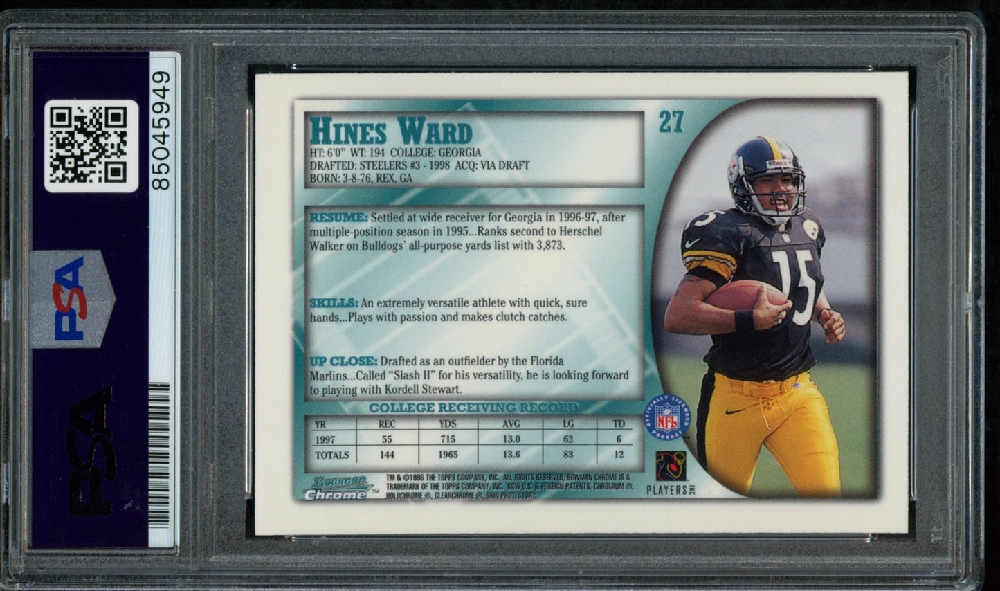 Hines Ward Steelers Autographed 1998 Bowman