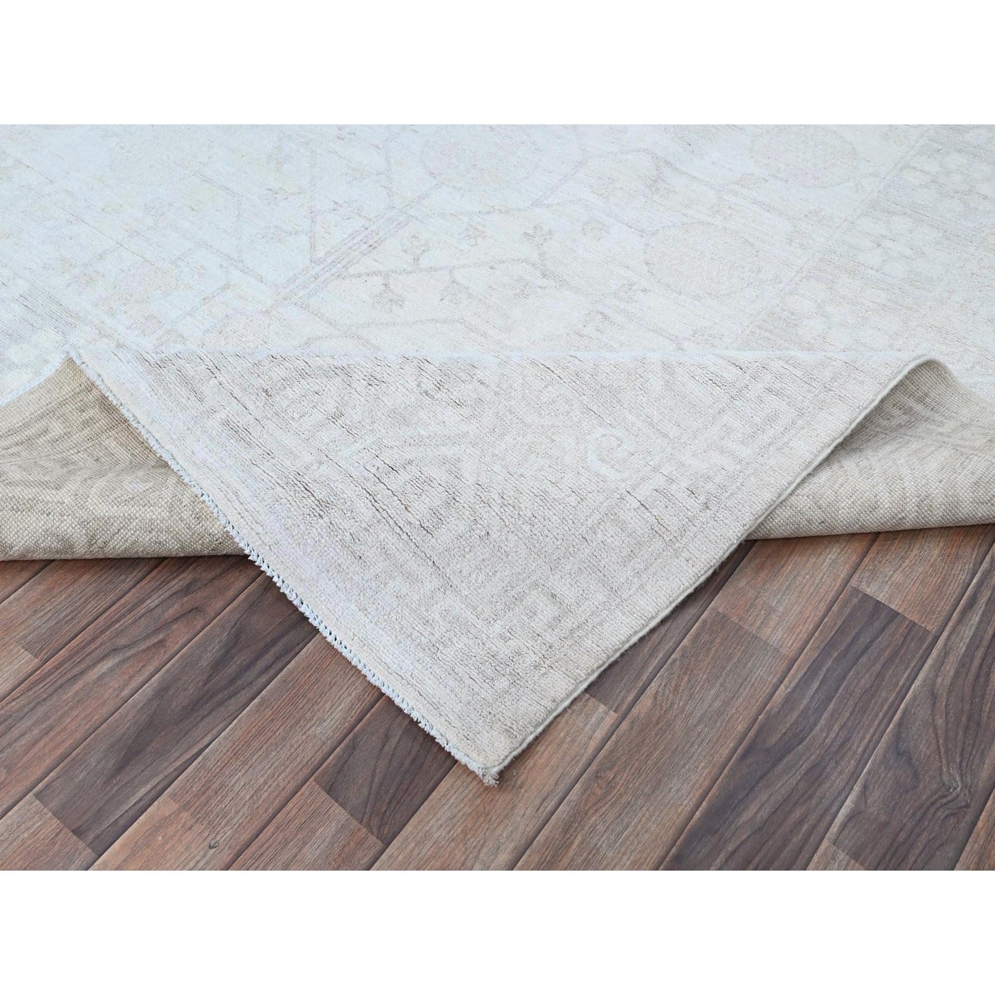 10'X13'10" Jazz White Hand Knotted Khotan Pomegranate Wool Oriental Rug