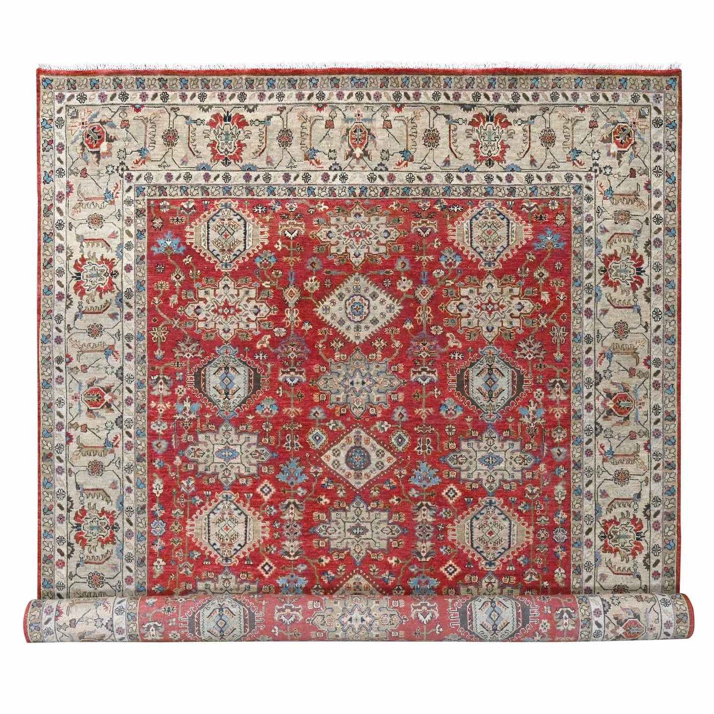 9'X12' Red Hand Knotted Pure Wool Karajeh Design Oriental Rug