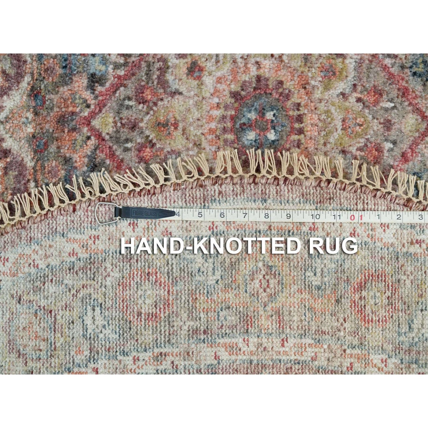 5'X5' Garnet Red Heriz Revival Pure Wool Hand Knotted Round Oriental Rug