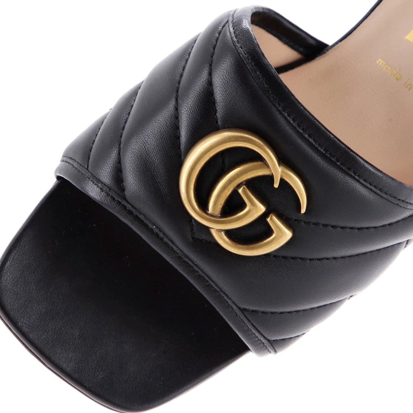 Gucci Women'S Marmont Slide Heeled Sandals Matelasse Leather