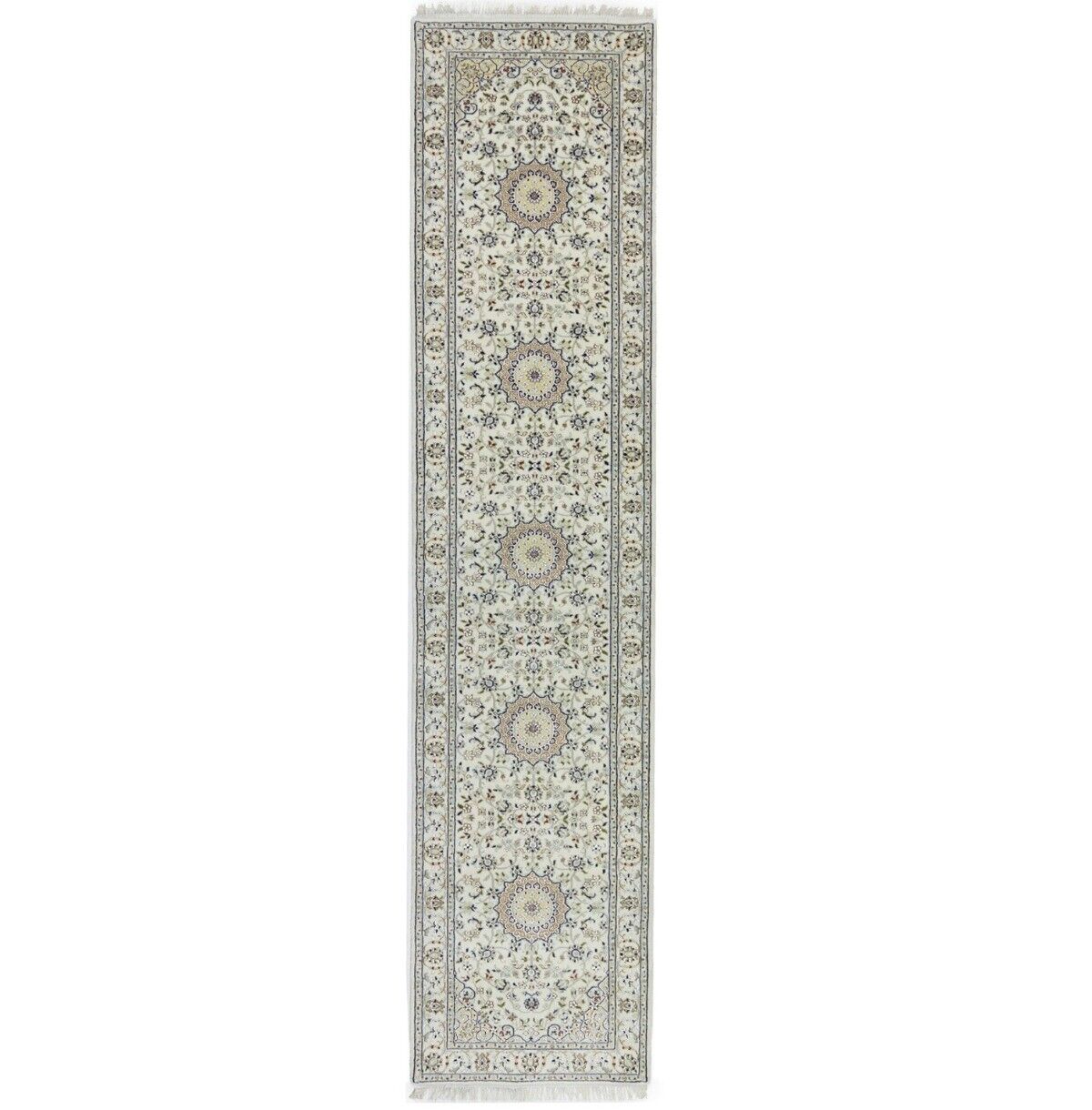 Handmade Indo-Nain Floral Medallion Runner Rug