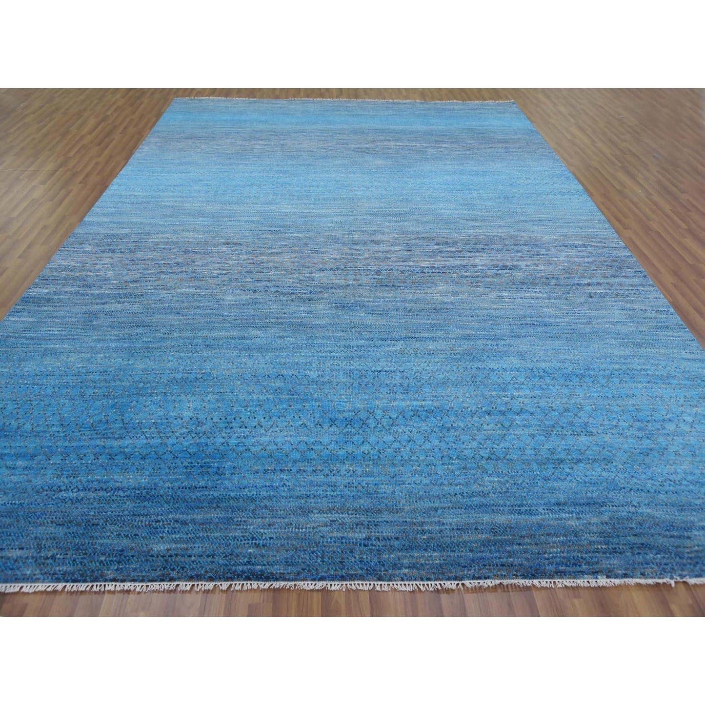 10'X14'3" Blue Modern Chiaroscuro Collection Pure Wool Hand Knotted Rug