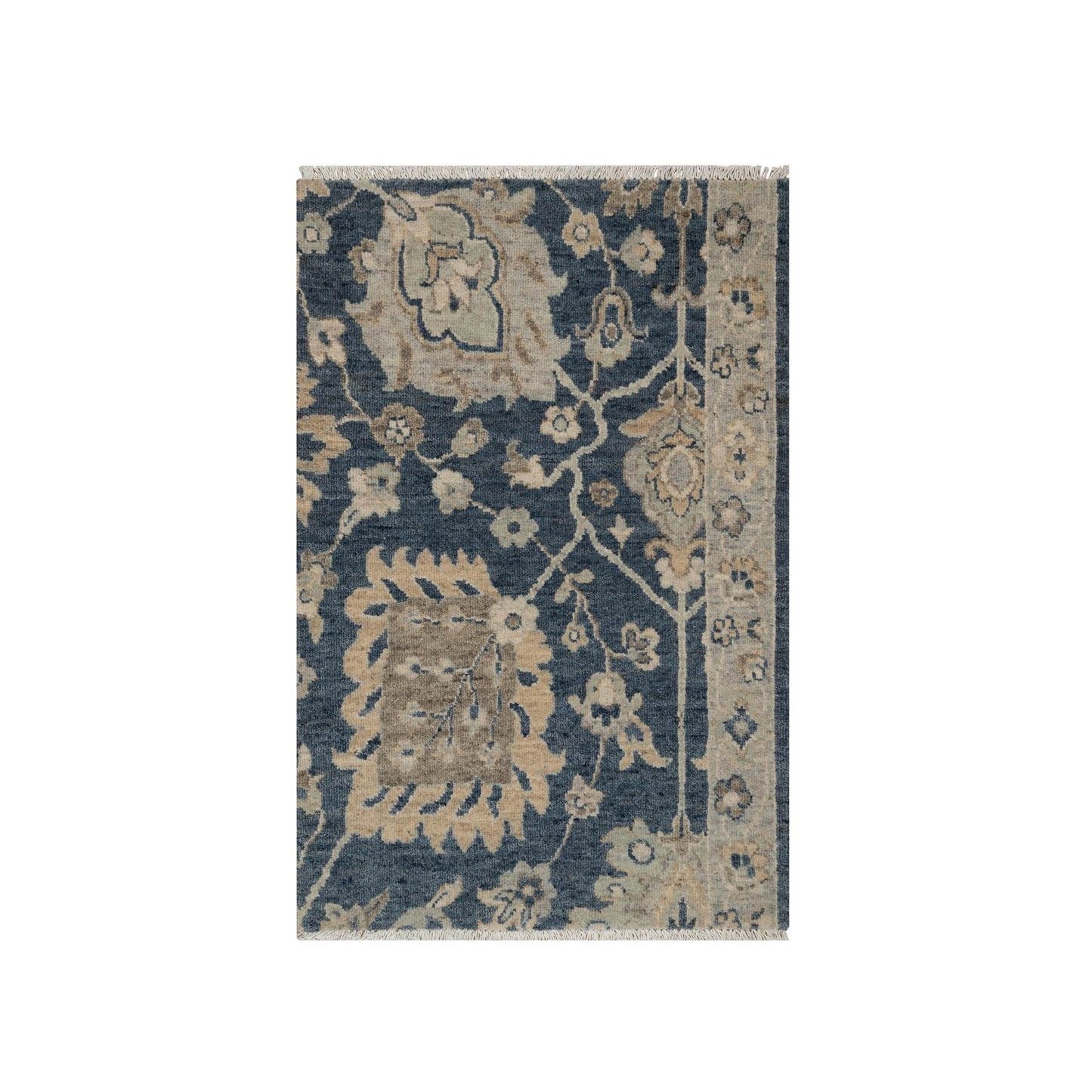 2'X3'1" Navy Blue Oushak Design Wool Hand Knotted Fragment Sample Rug