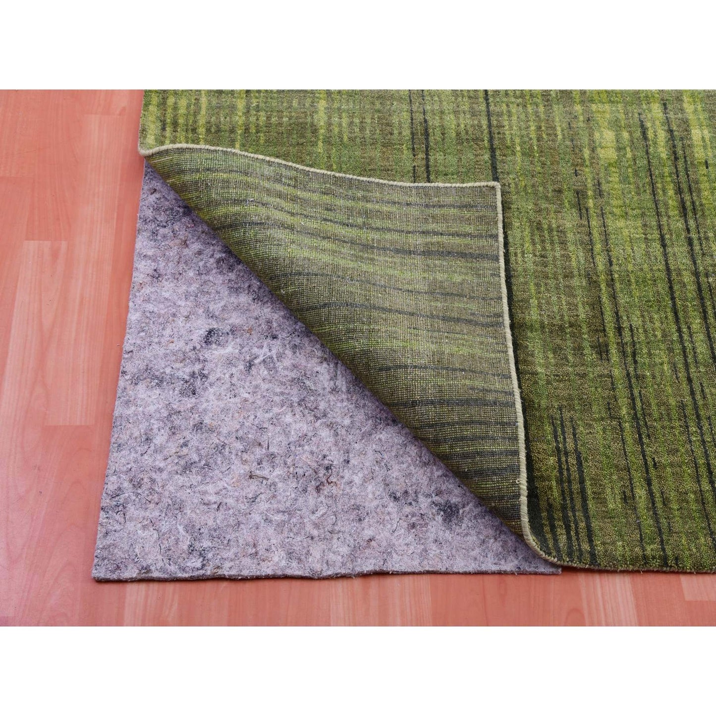 10'X14'4" Herbal Green Hand Knotted Vertical Ombre Design Soft Wool Rug