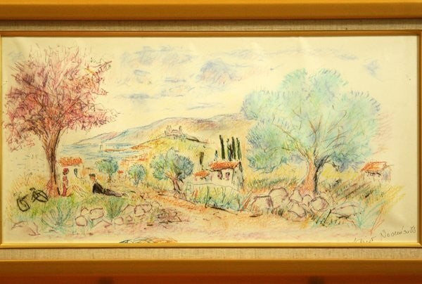 Jean Claude Picot Pastel Watercolor Ink On Paper 1988 Signed Landscape With Tree